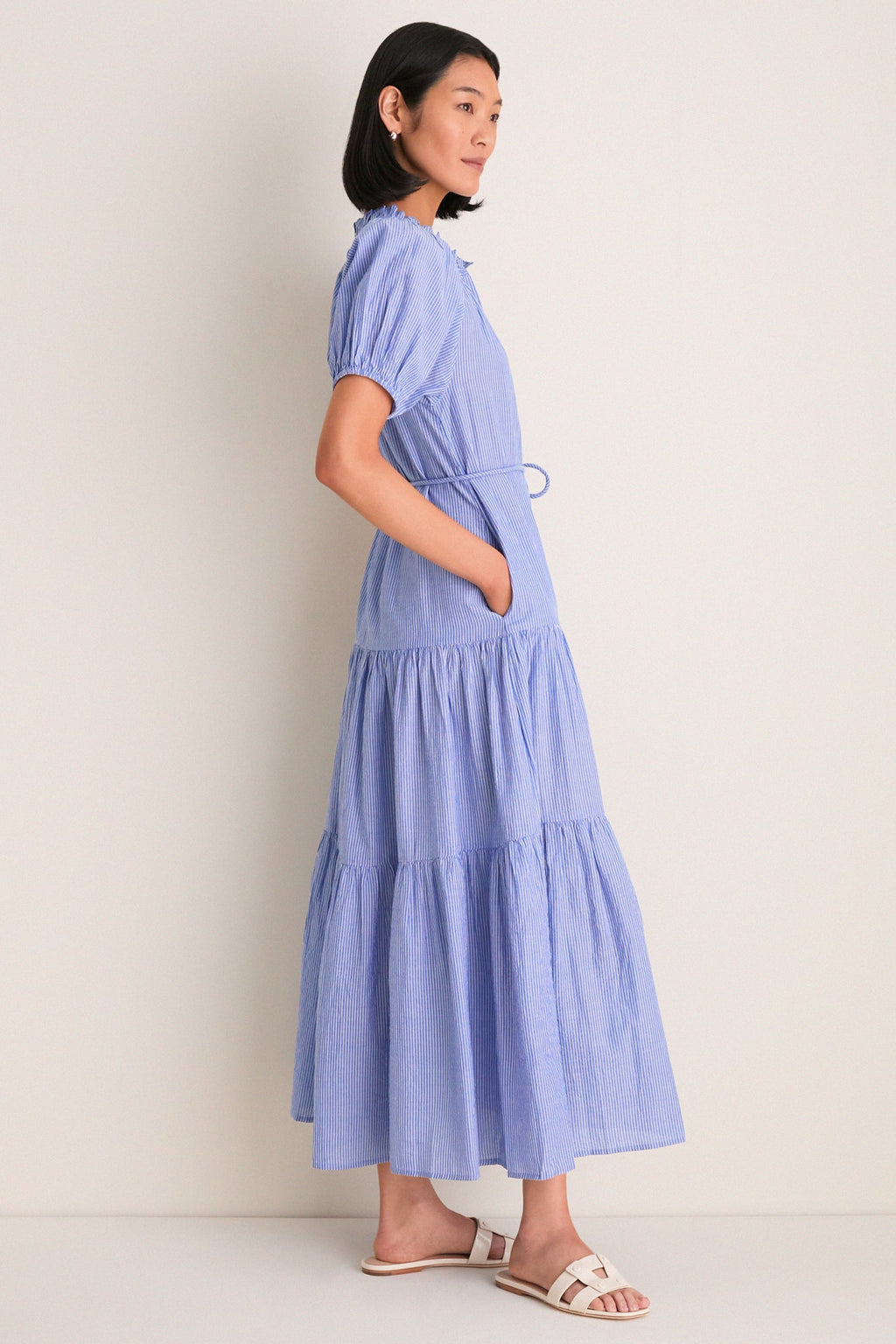 Microstripe Blue and Cream Mazza Maxi