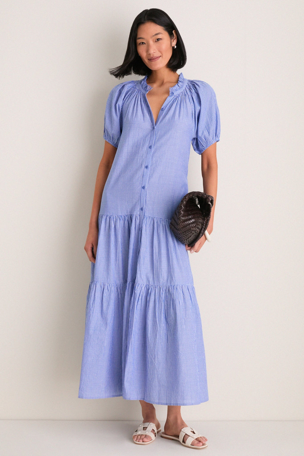 Microstripe Blue and Cream Mazza Maxi
