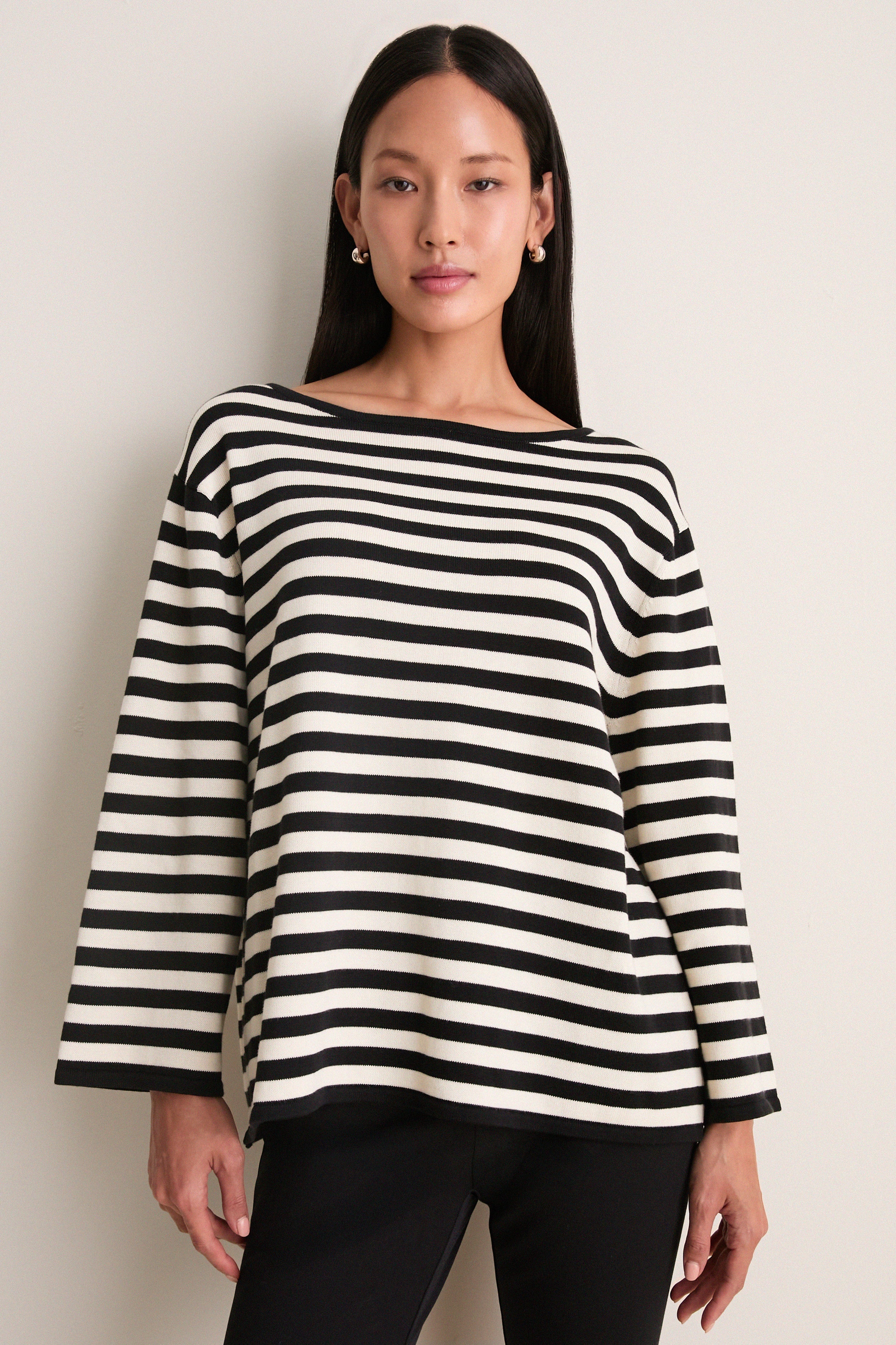 Black and White Stripe Darcy Long Sleeve Top