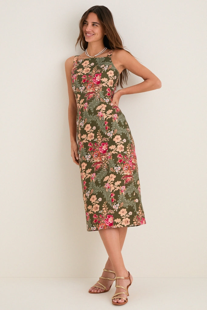 Olive Ornate Floral Eleonore Dress