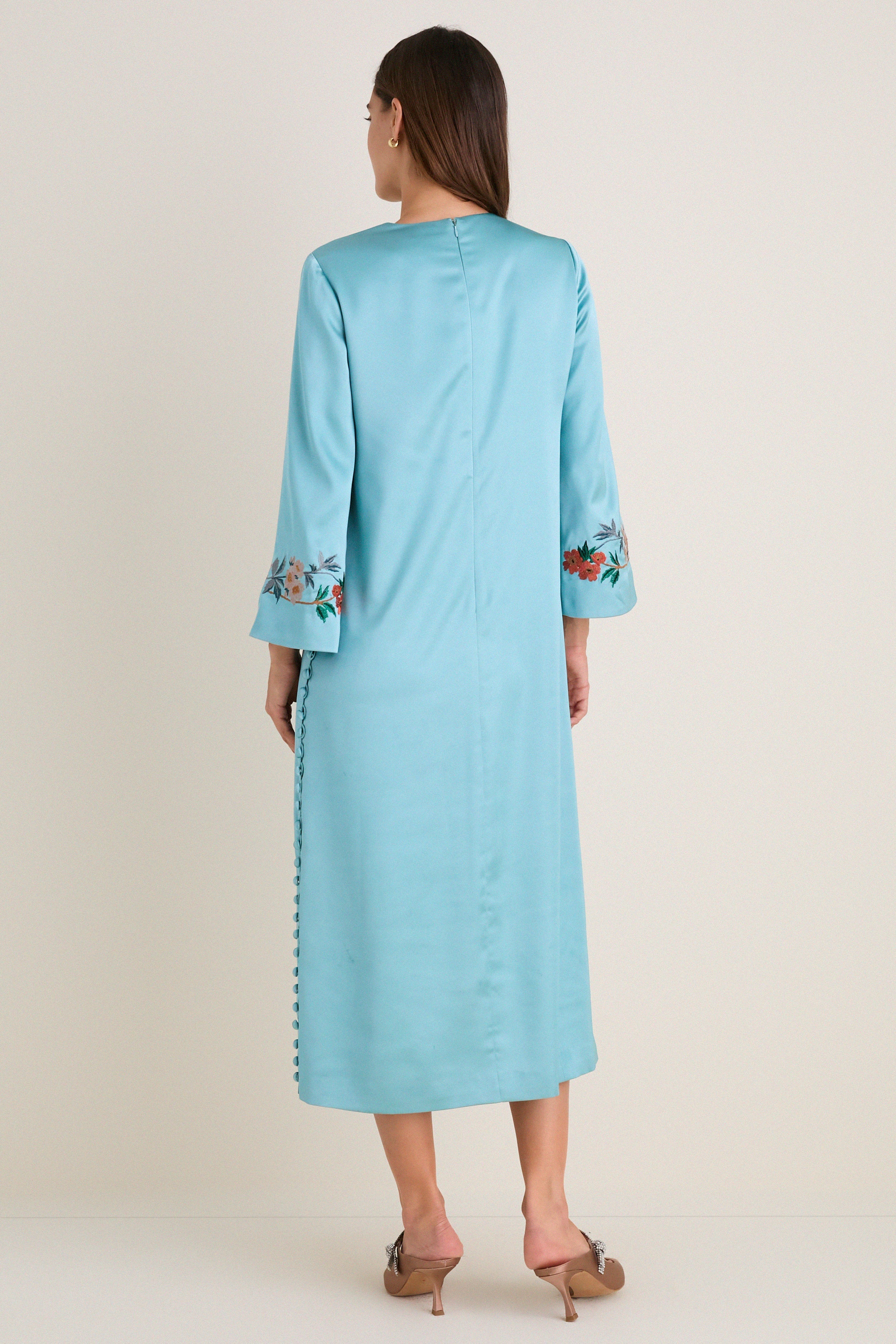 Cameo Blossom Embroidered Duchess Satin Jamie Dress