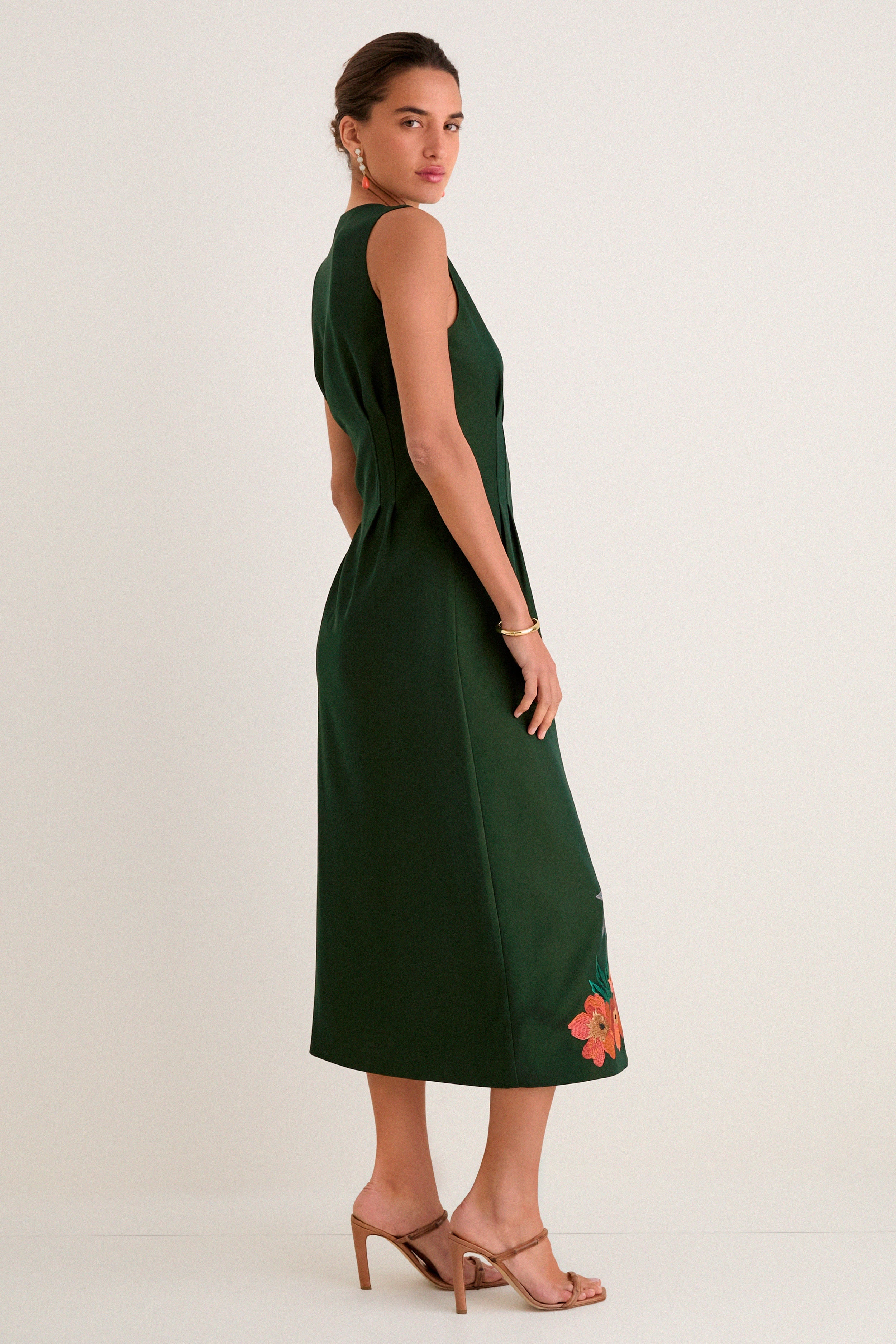 Verdant Green Crepe Embroidered Nell Dress