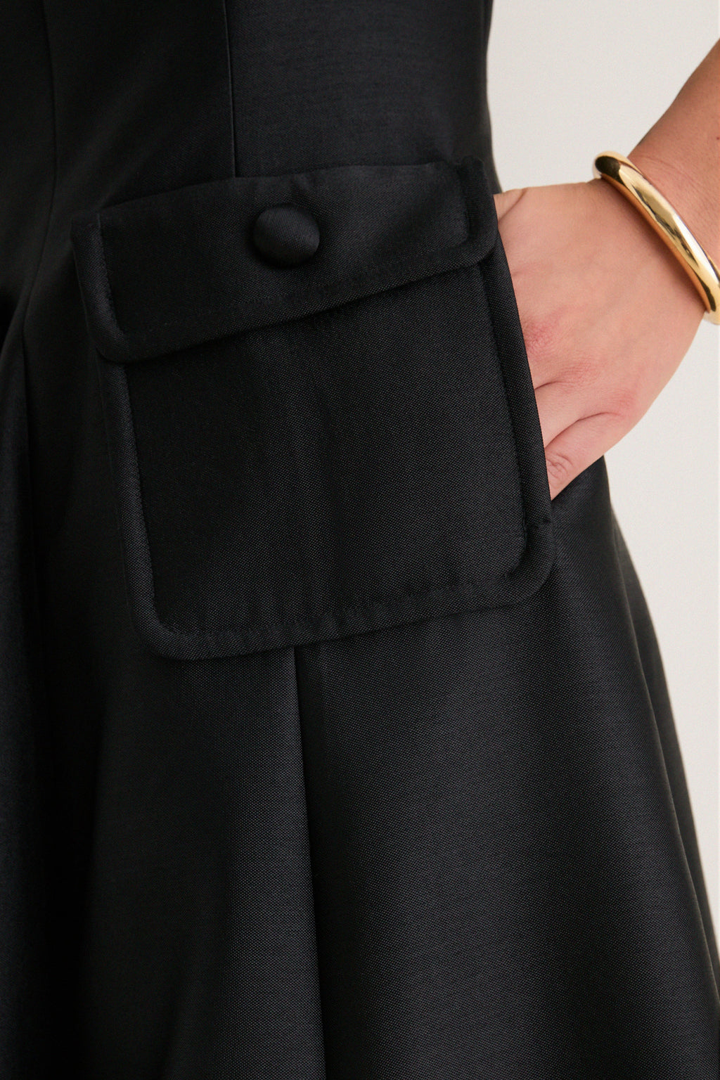 Black Dupioni Helene Midi Dress