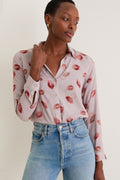 Taupe and Dark Red Kiss Holly Long Sleeve Blouse