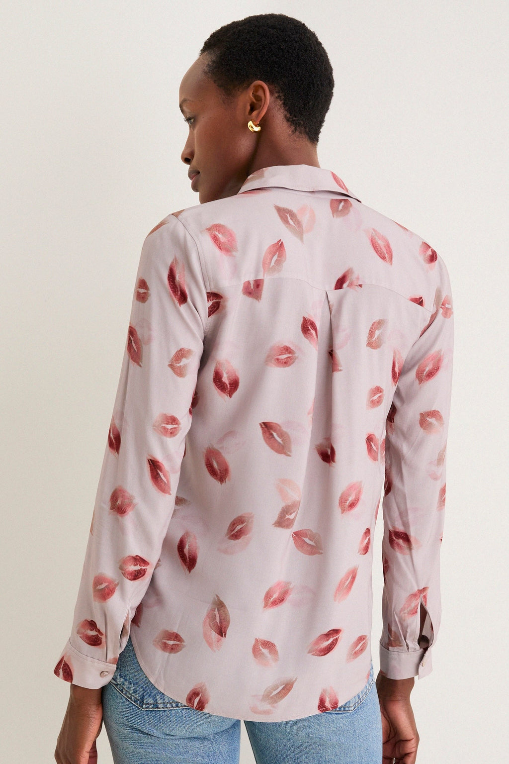 Taupe and Dark Red Kiss Holly Long Sleeve Blouse