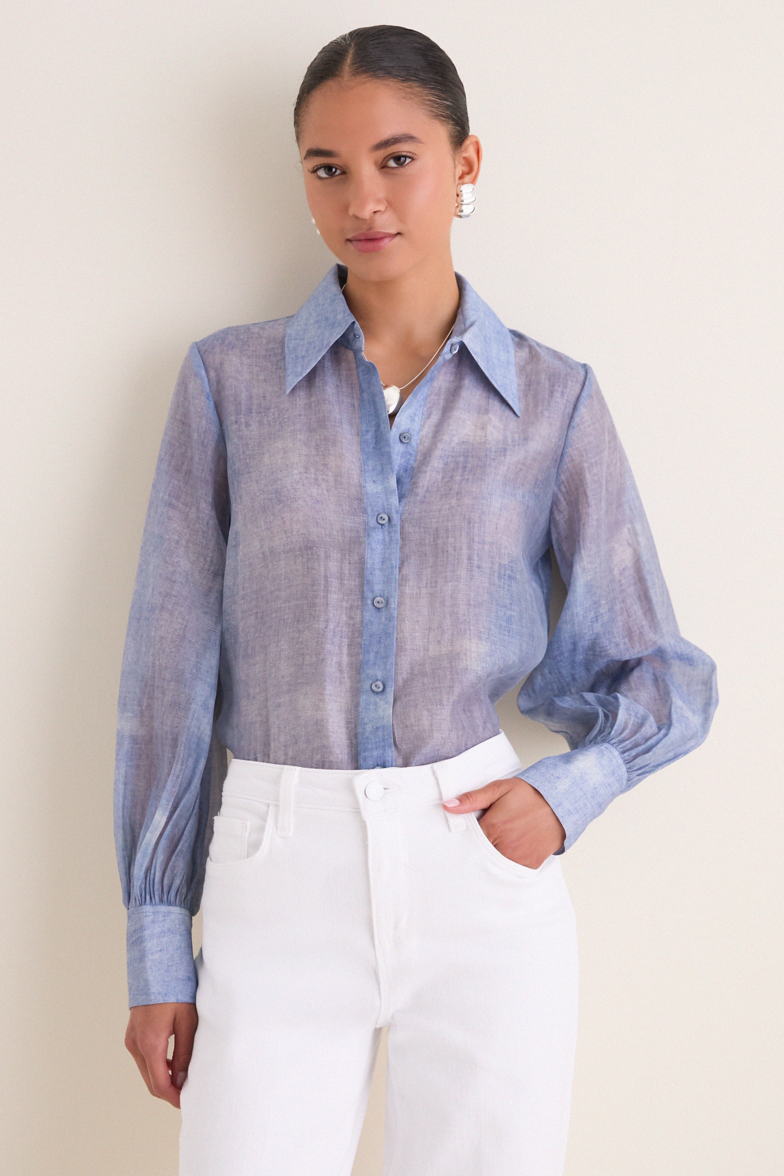 Pale Harbor Blue Jayleen Button Down Blouse