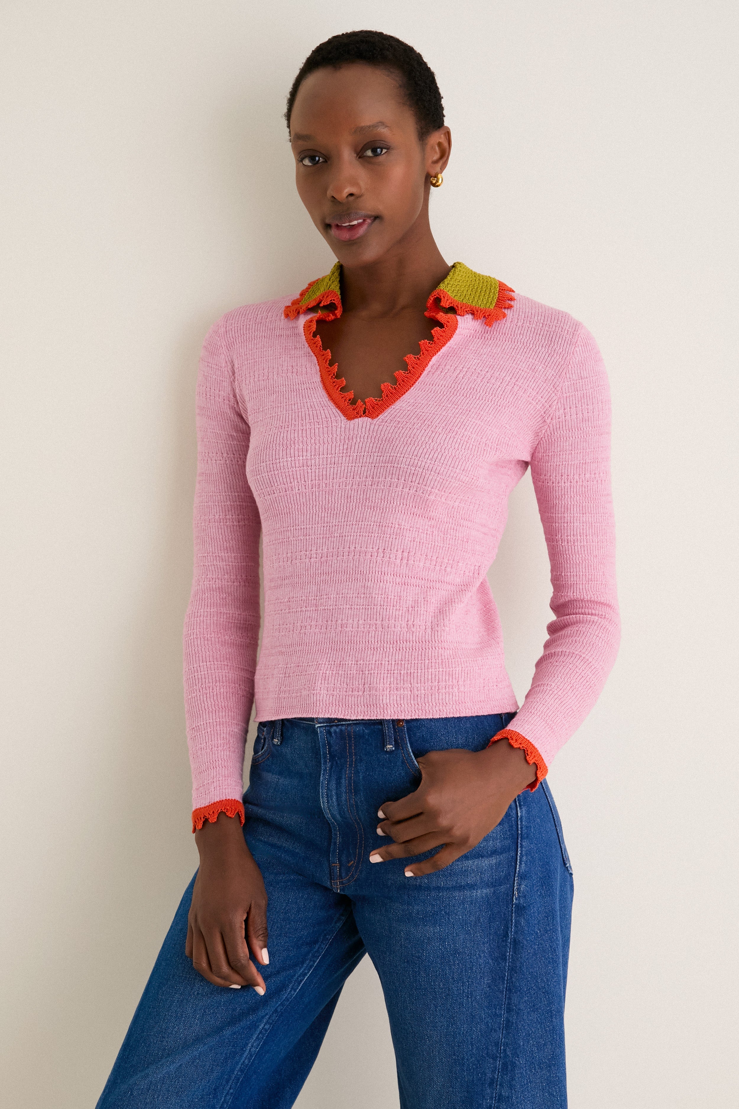 Solid Pink Picket Polo Jumper