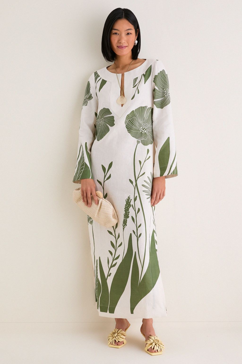 Green Floral Border Que Energia Tunic Dress