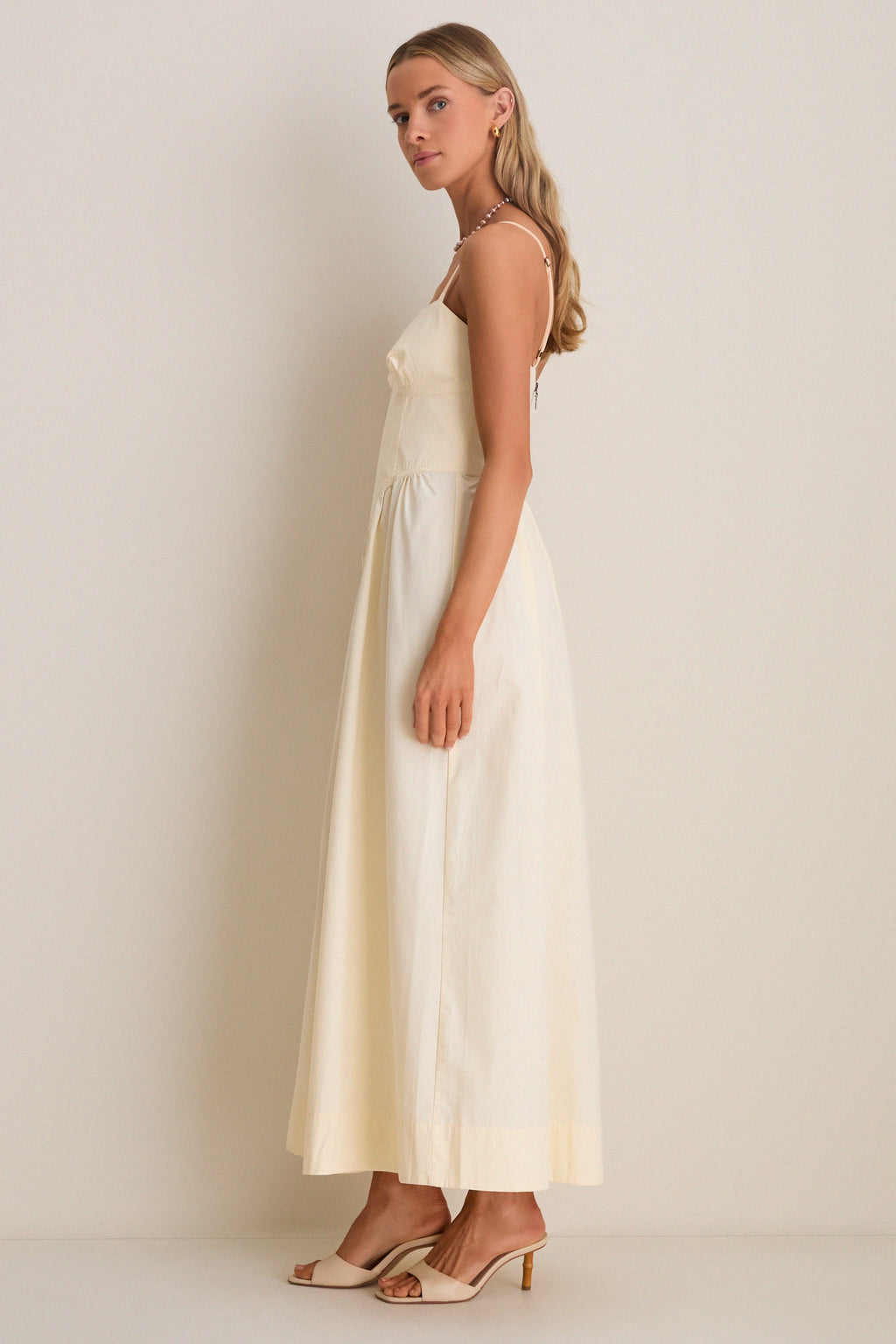 Beige Shell Waisted Midi Dress