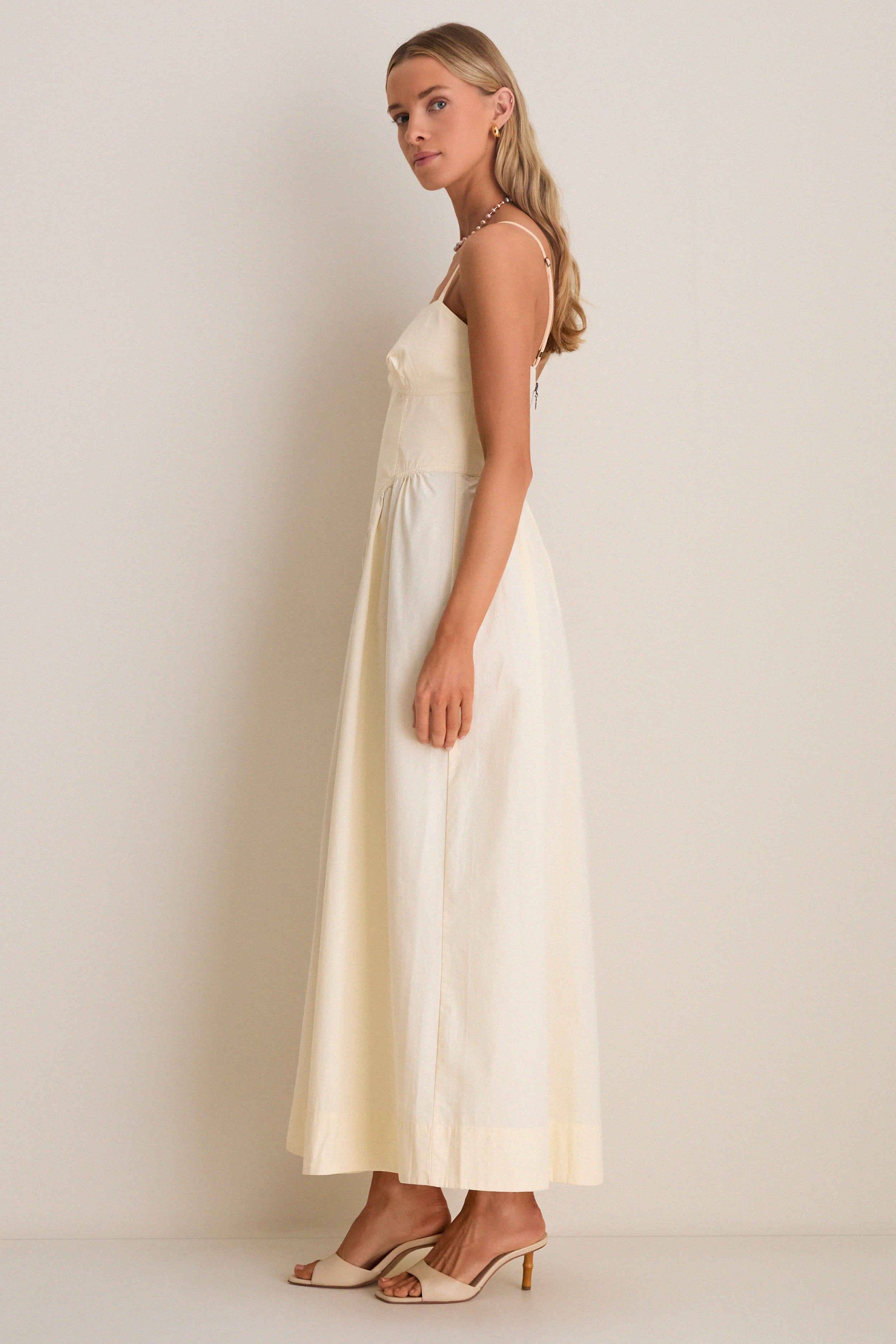 Beige Shell Waisted Midi Dress