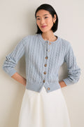 Blue Cotton Cable Draper Cardigan