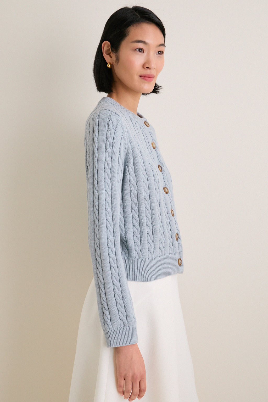 Blue Cotton Cable Draper Cardigan