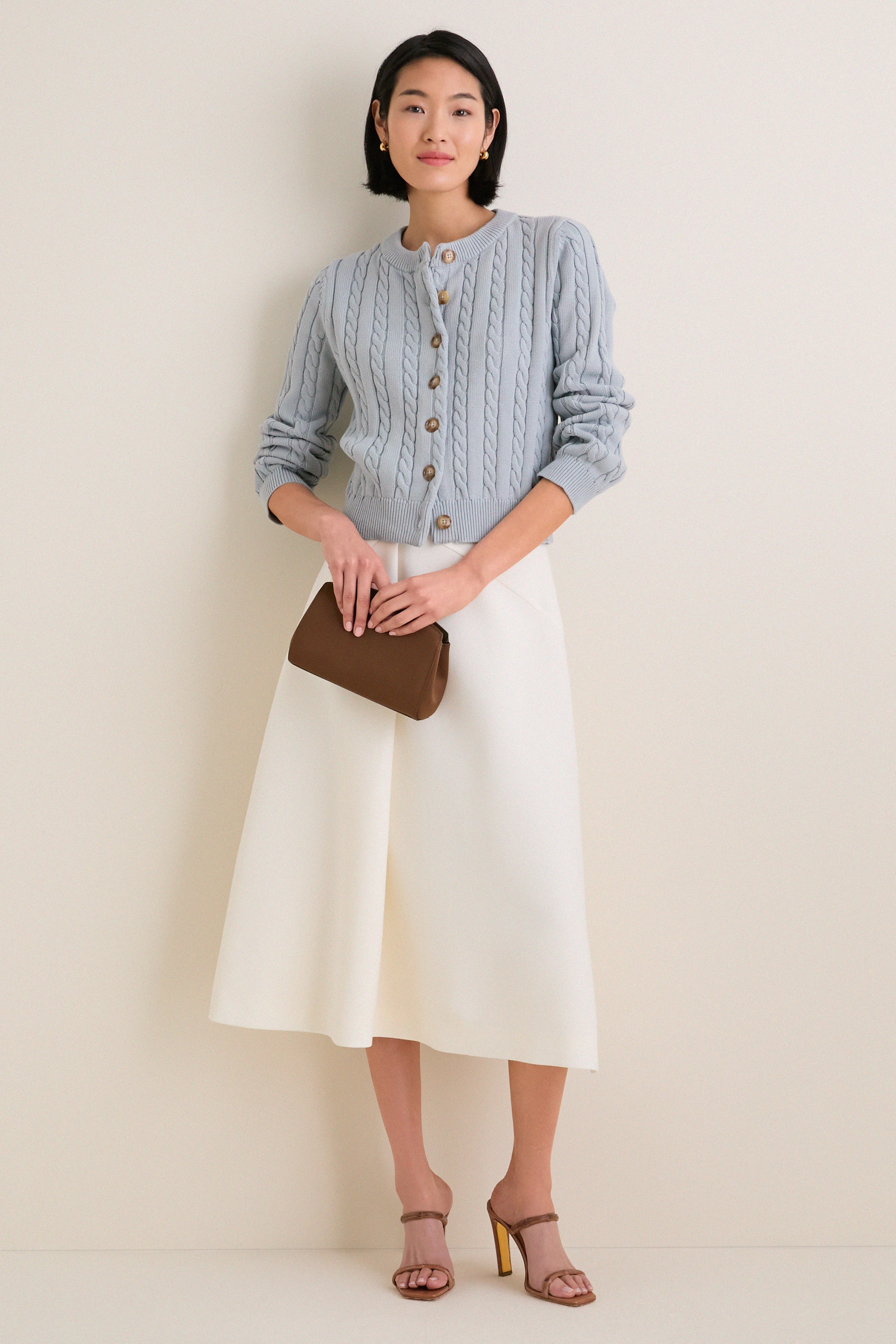 Blue Cotton Cable Draper Cardigan