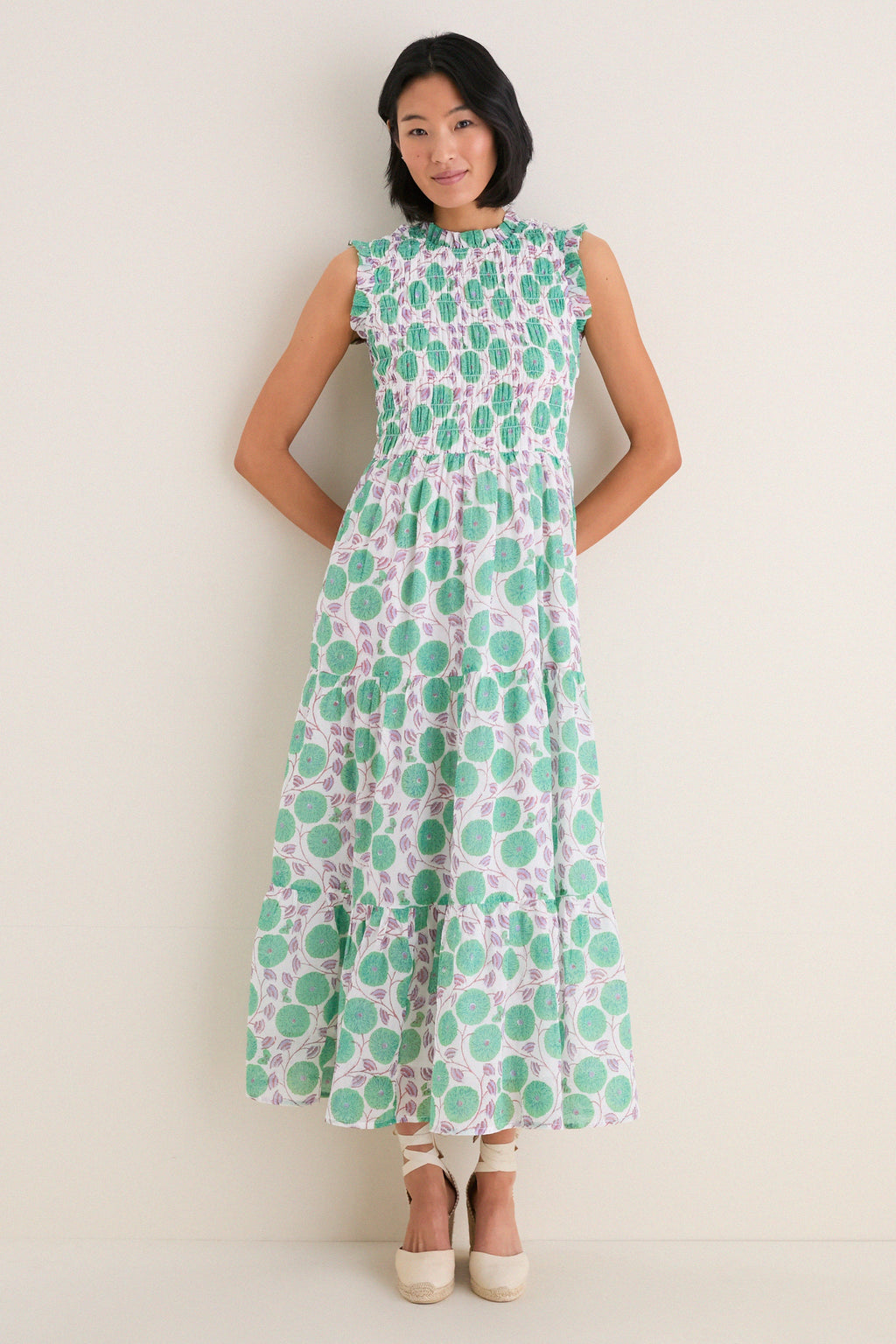 Monarch Green Sleeveless Smocked Maxi Dress
