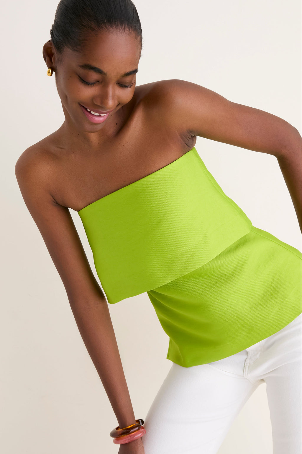 Lime Felix Satin Strapless Top