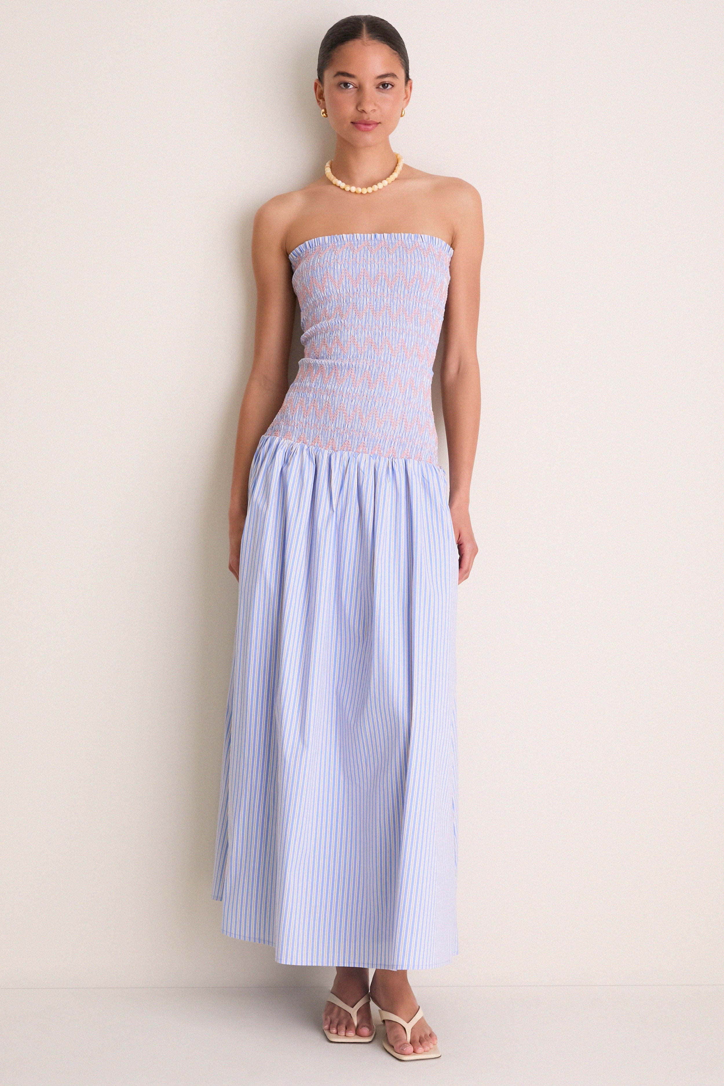 Blue Multi Eleni Smocked Midi Dress
