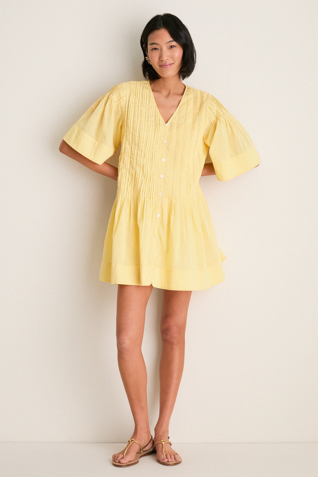 Yellow Alberte Solid Mini Dress