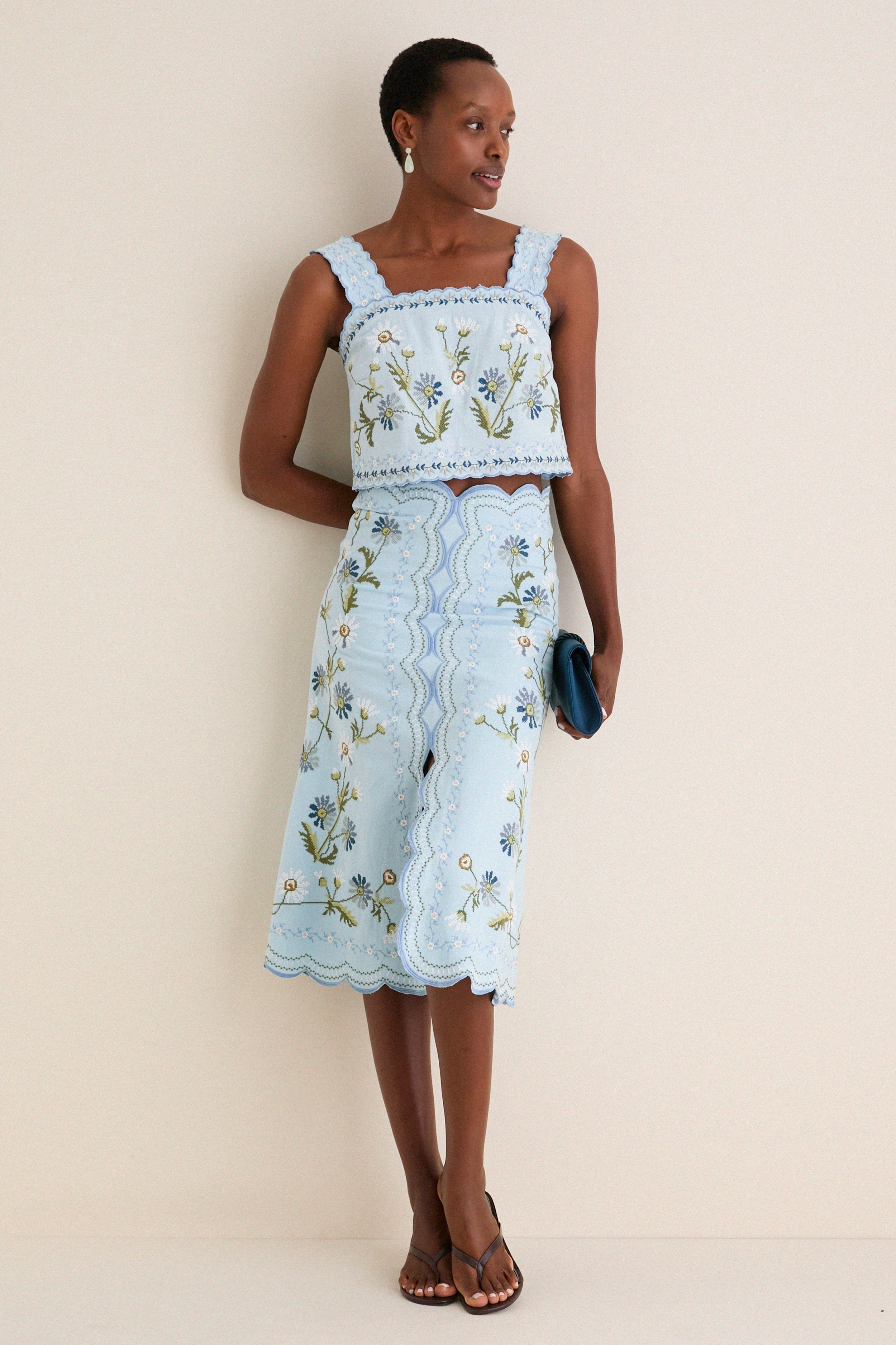 Blue Audra Embroidery Tank Top