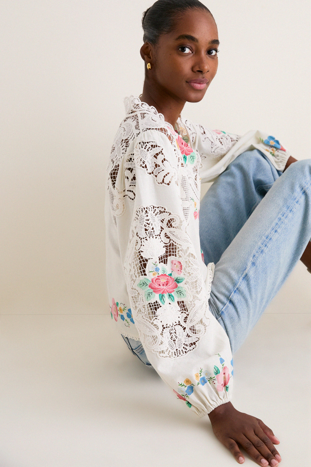 Multi Astrid Embroidery Long Sleeve Blouse