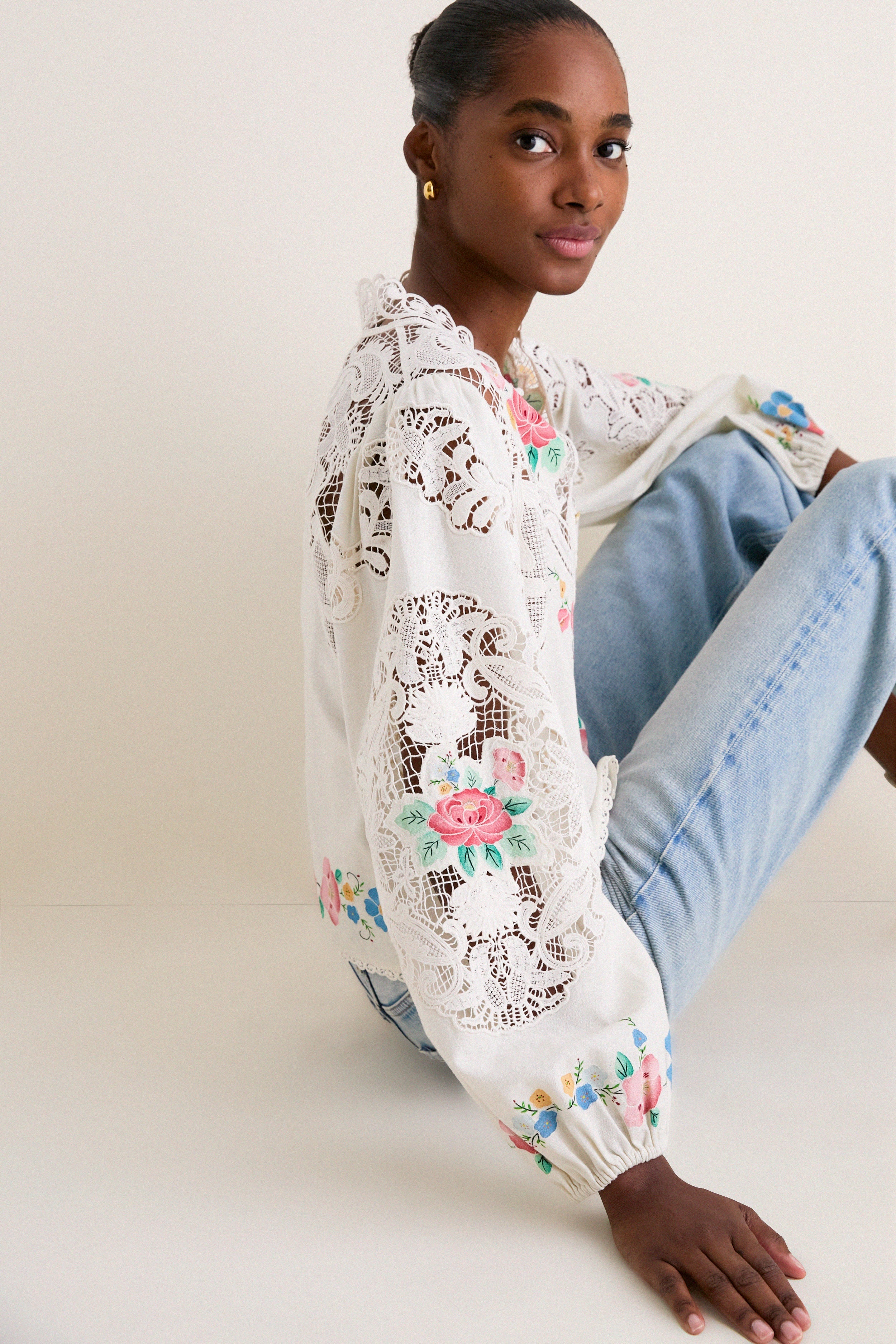 Multi Astrid Embroidery Long Sleeve Blouse