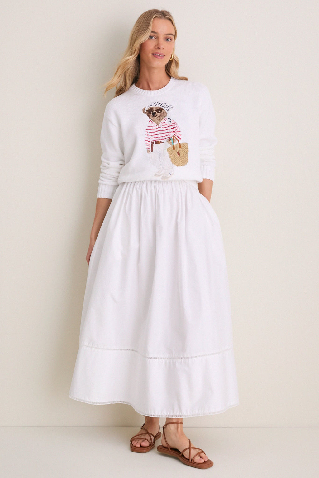 White Multi Bear Crew Neck Sweater