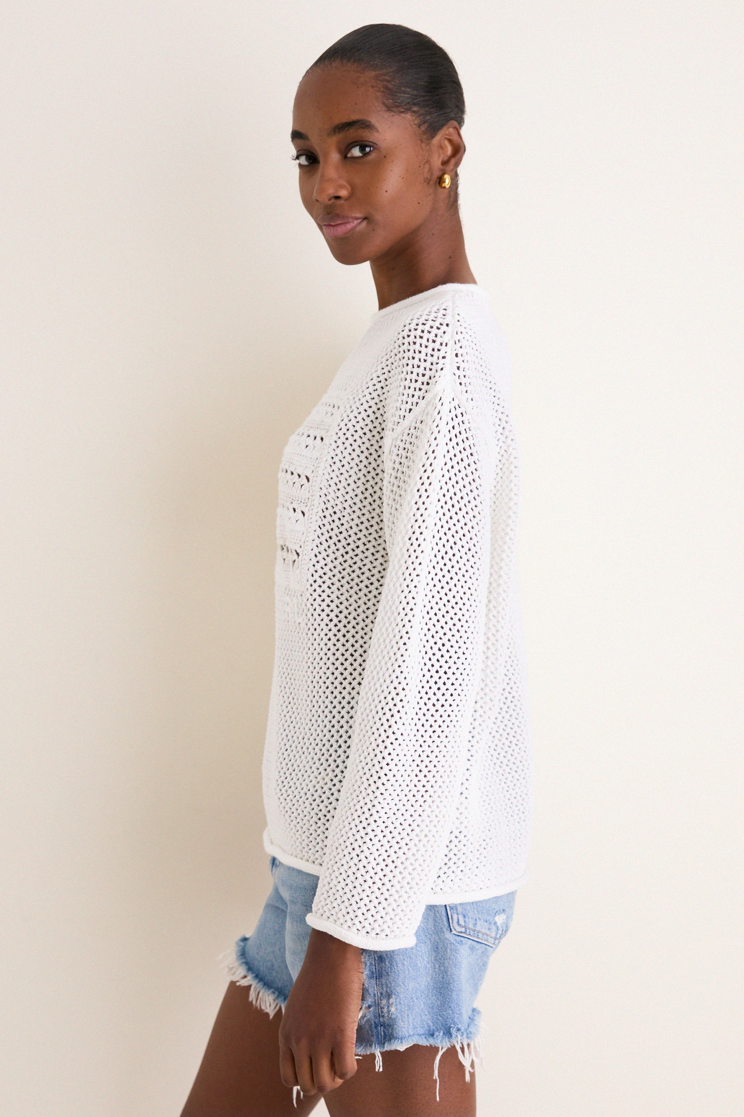 White Multi American Flag Crew Neck Sweater