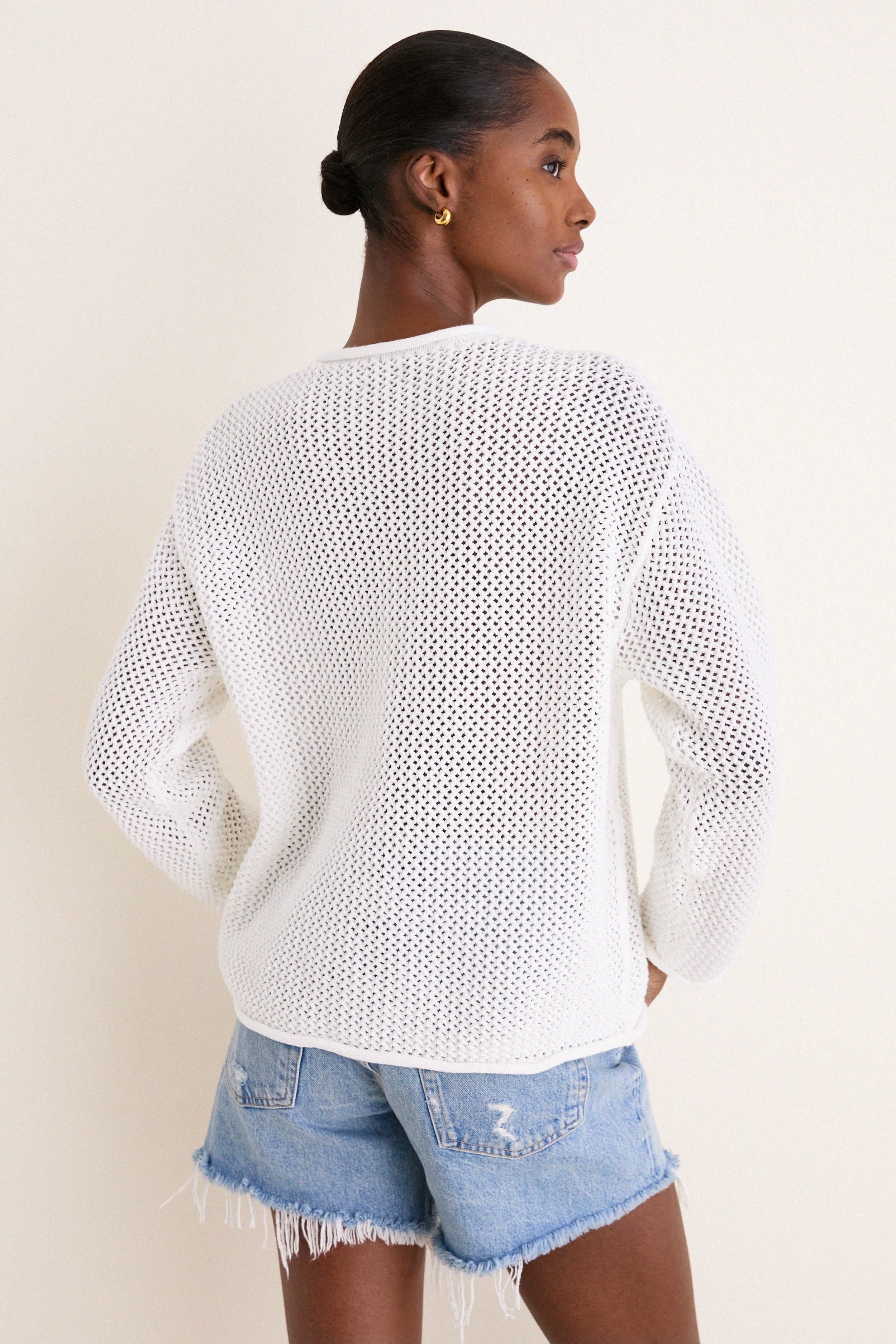 White Multi American Flag Crew Neck Sweater