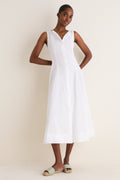 White Cotton Boat Neck Dress