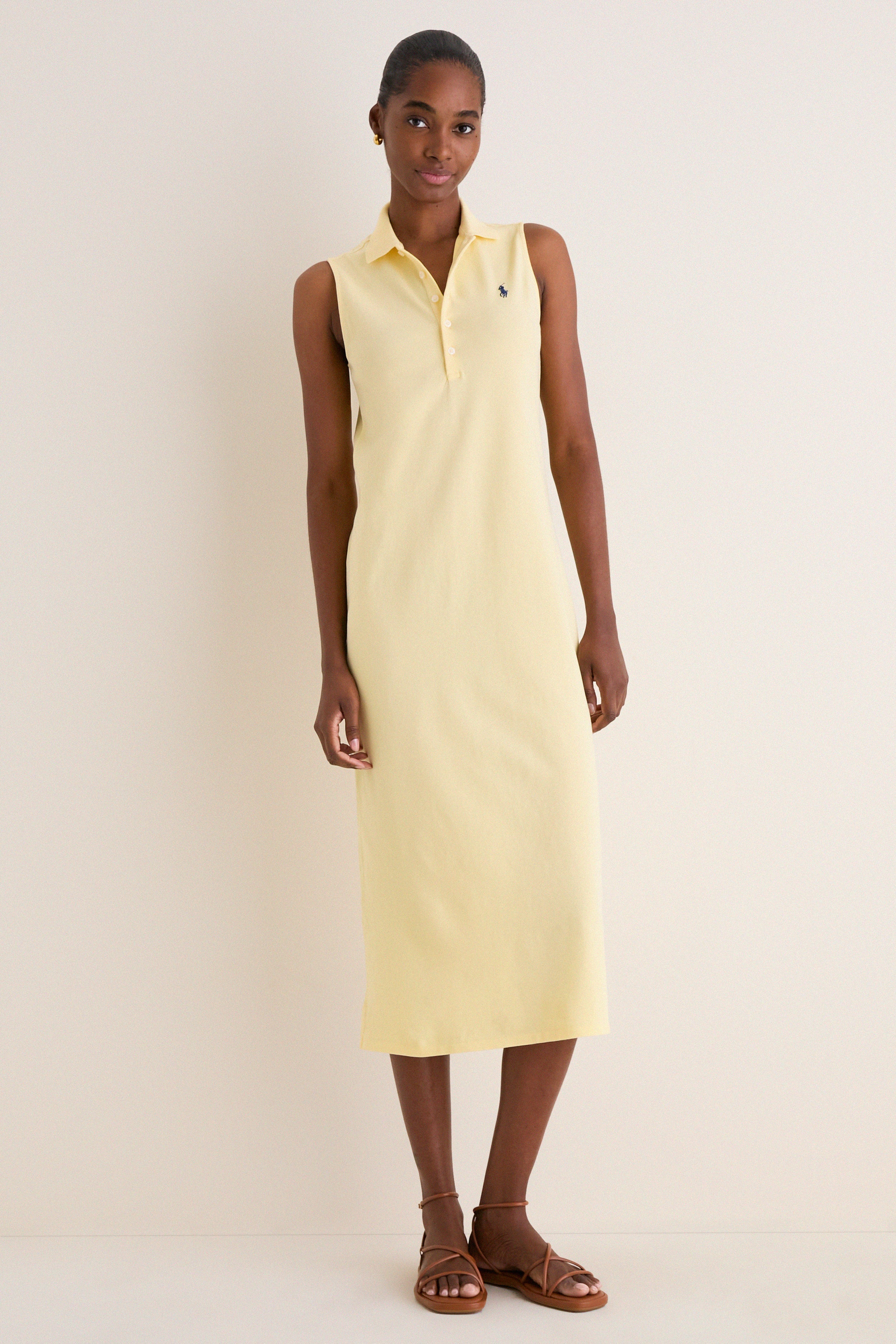 Tbird Yellow Knit Collared Sleeveless Dress