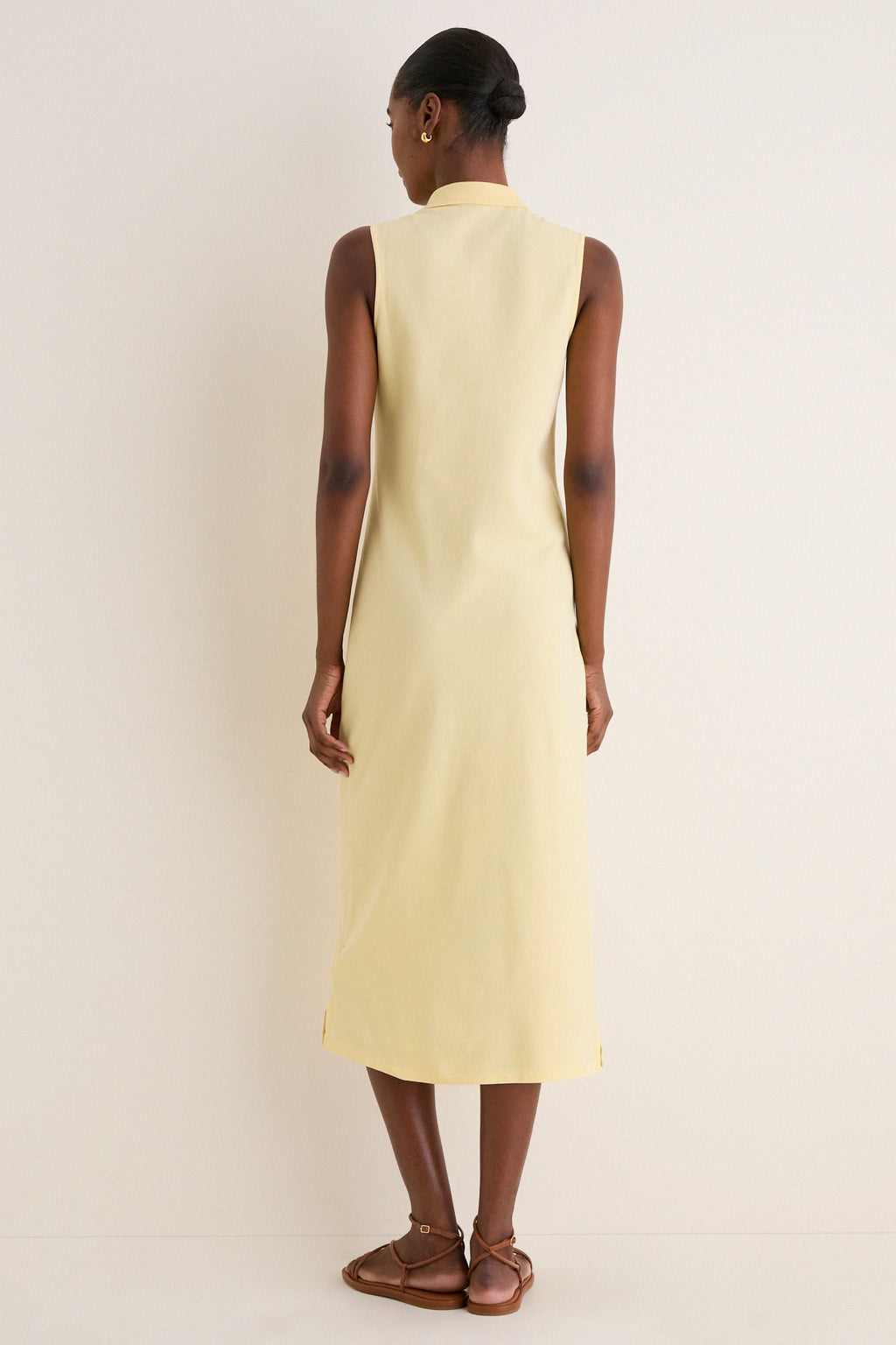 Tbird Yellow Knit Collared Sleeveless Dress