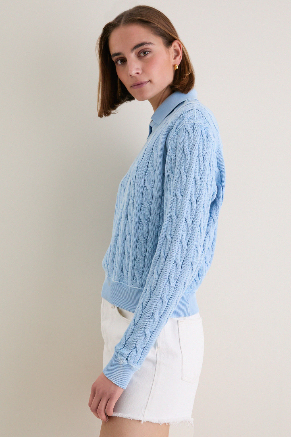 Chambray Blue Cotton Knit Polo