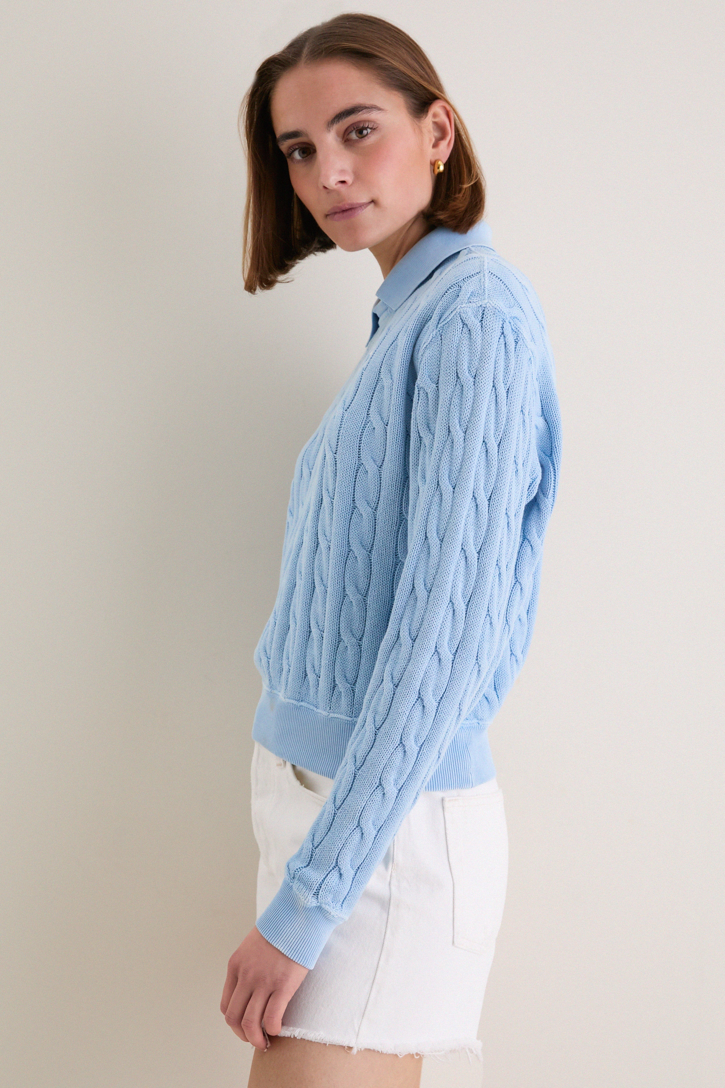 Chambray Blue Cotton Knit Polo