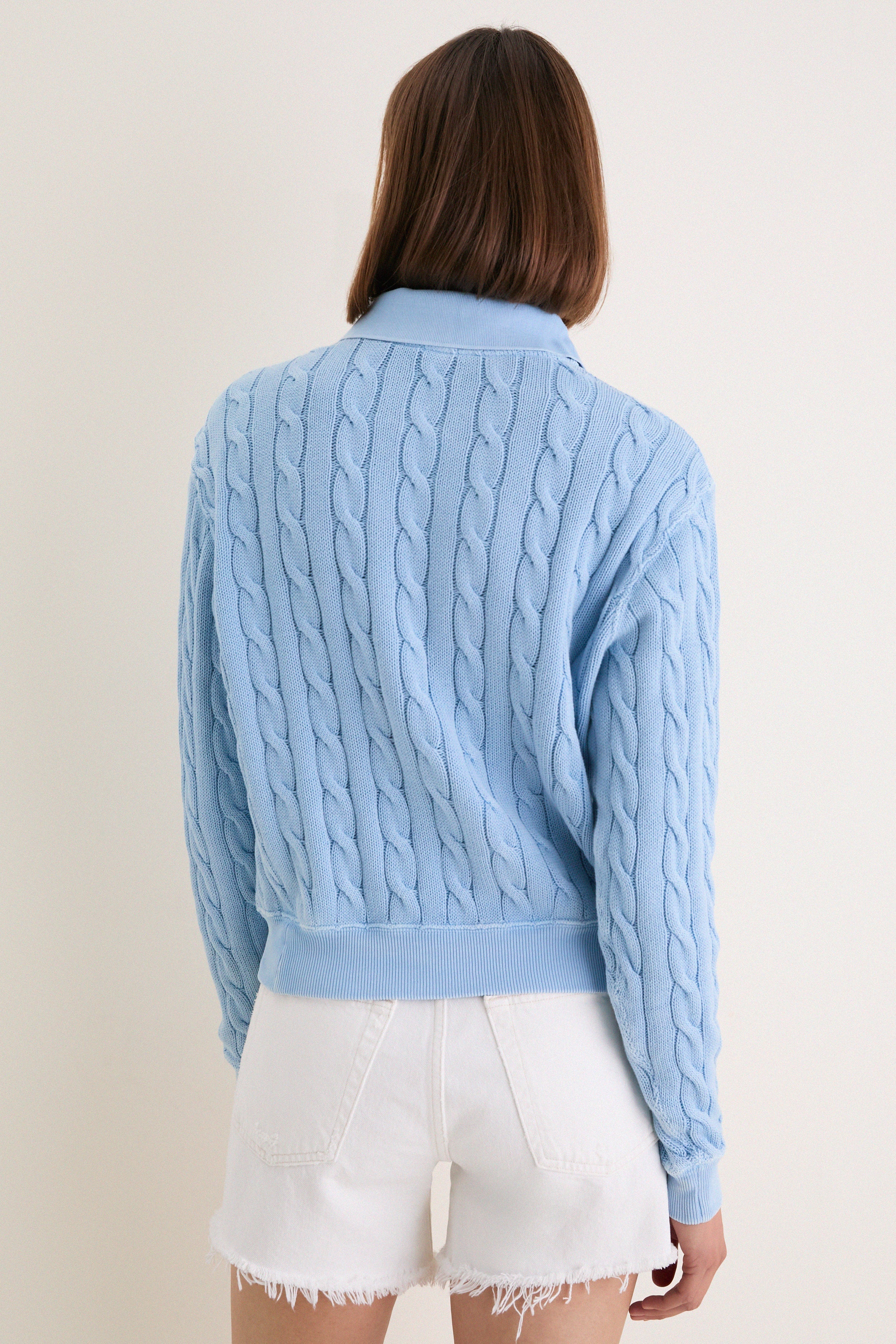 Chambray Blue Cotton Knit Polo