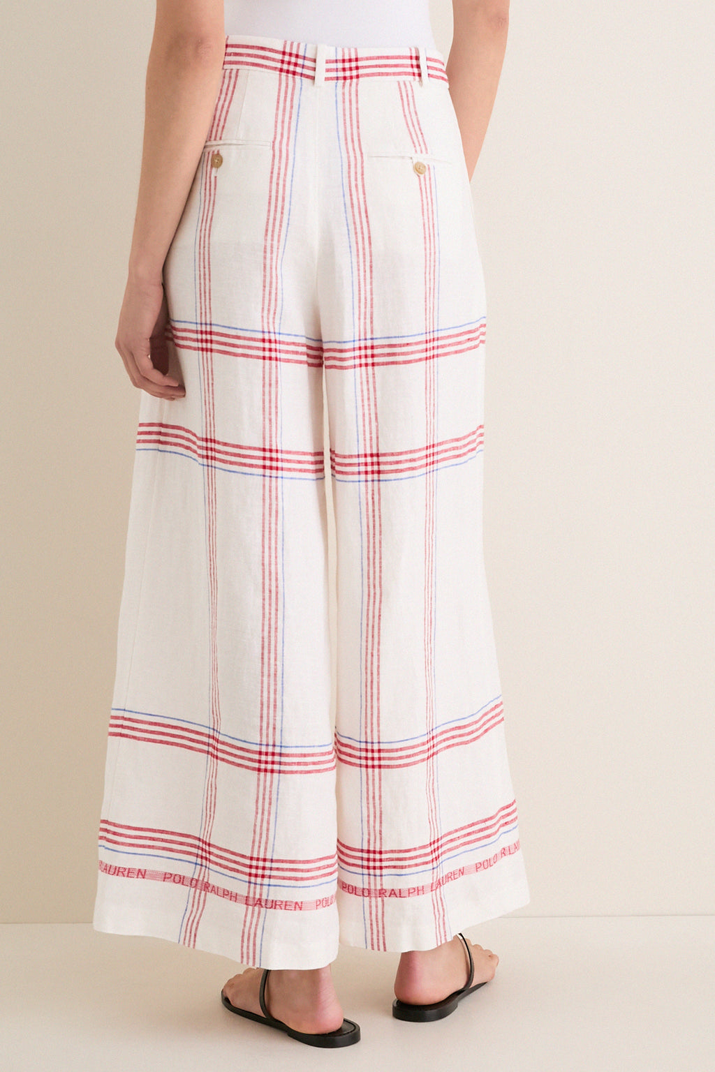 Cream and Red Multi Linen Standard Wide Leg Pants