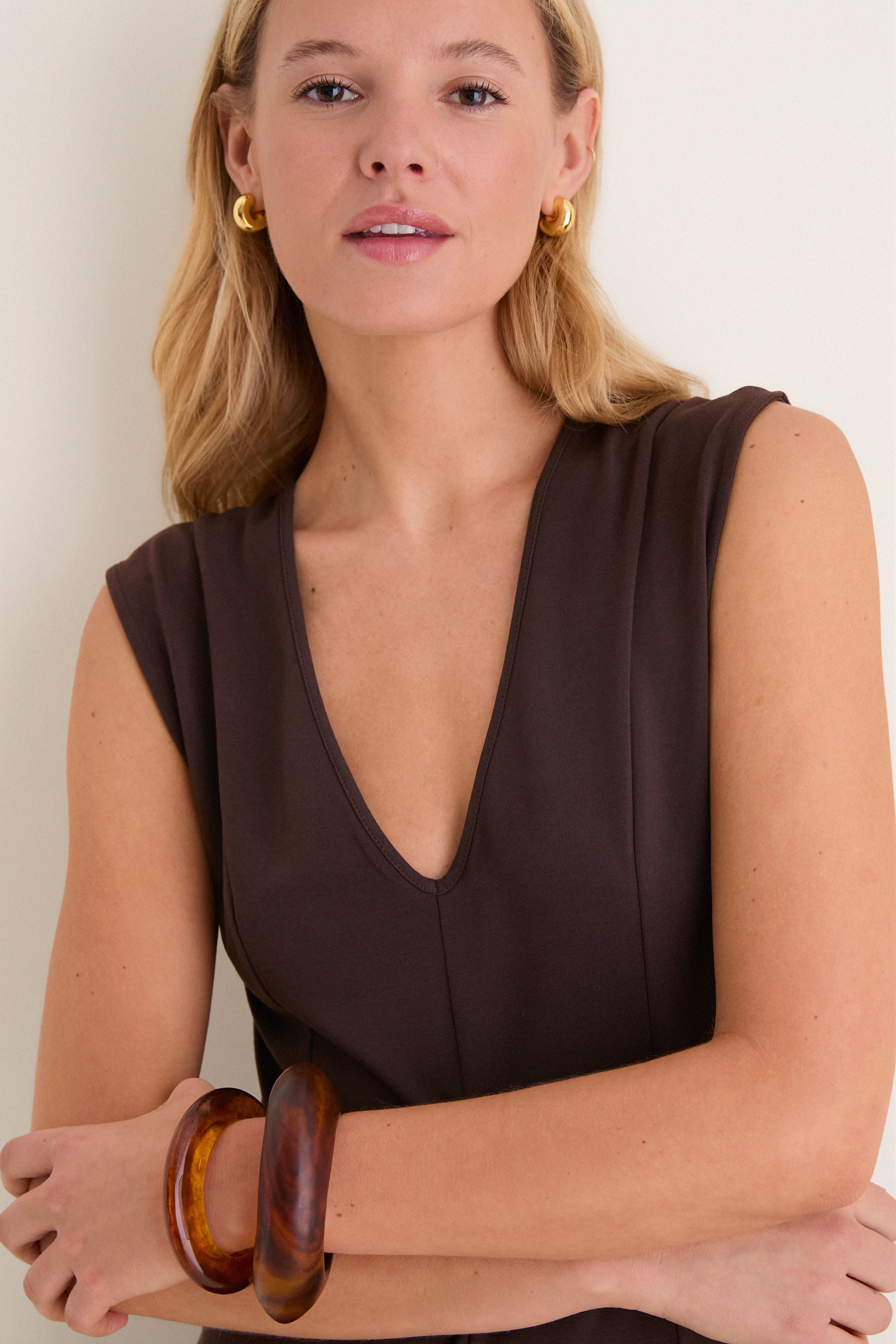 Espresso Cotton Jersey Agnes V-neck Dress