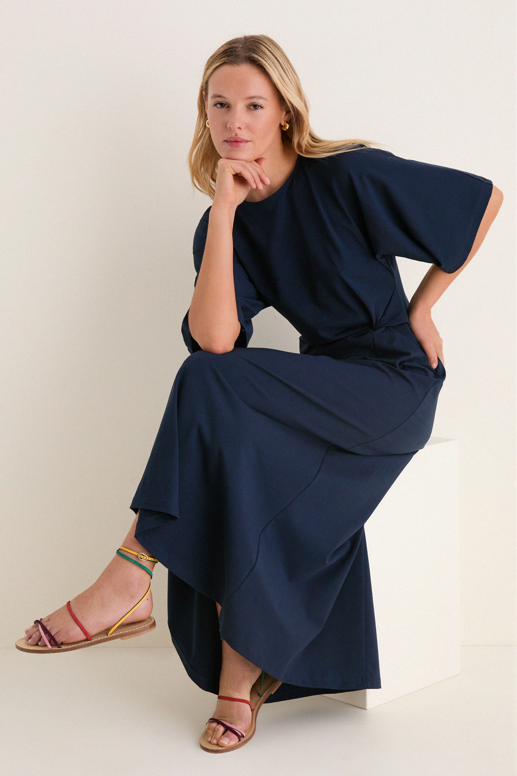 Navy Jersey Lisette Midi Dress