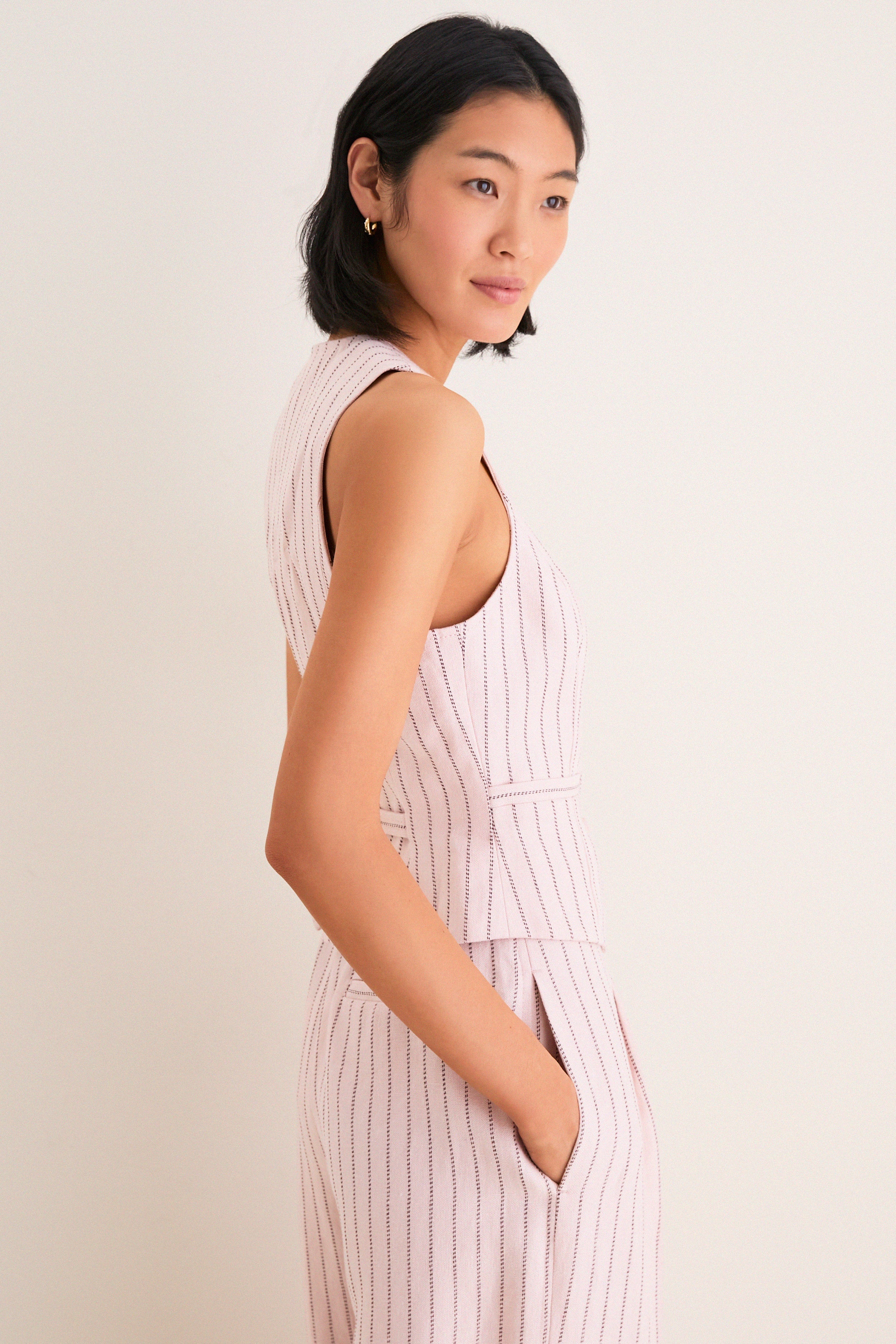 Pink Chocolate Stripe Alchemy Linen Waistcoat