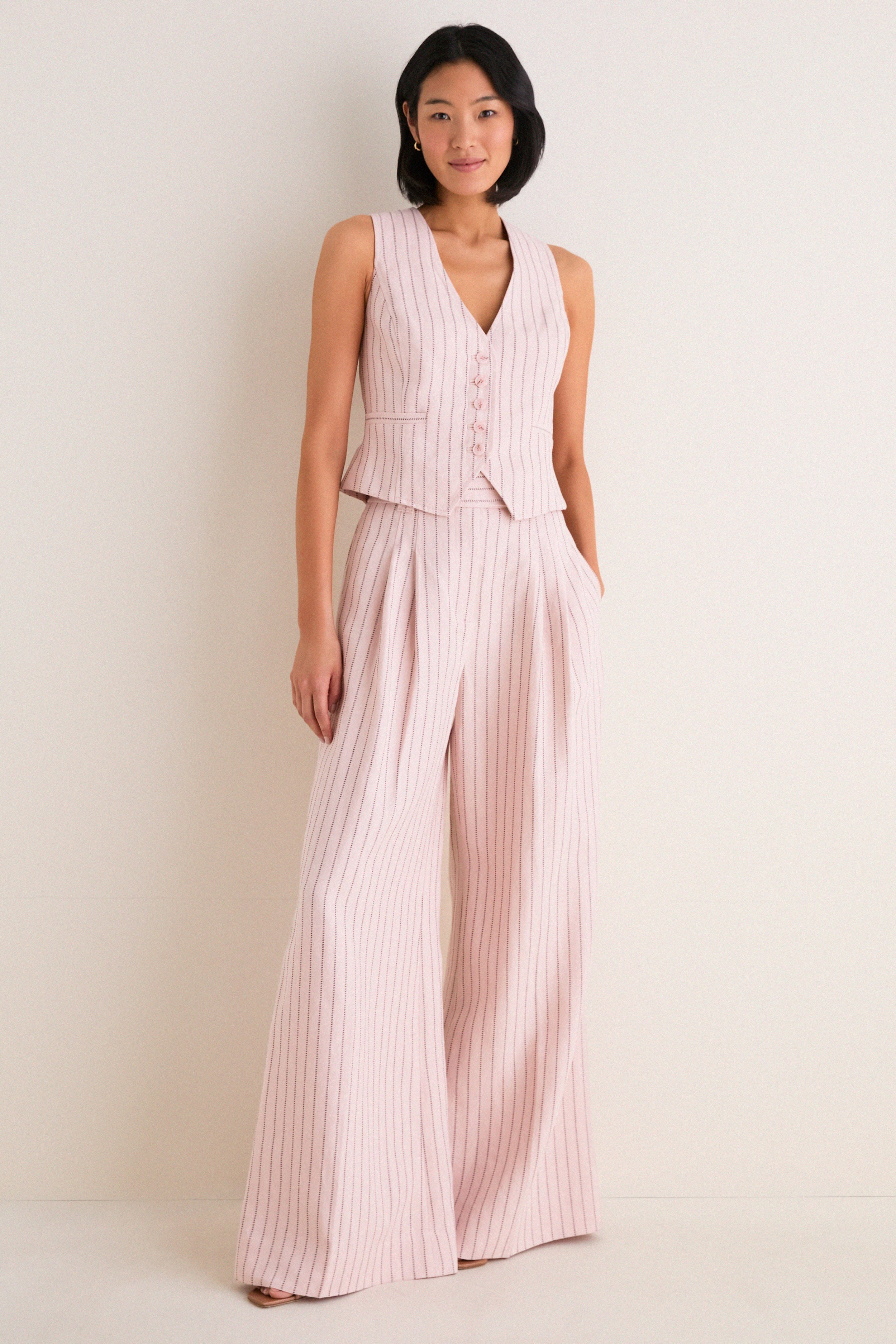 Pink Chocolate Stripe Alchemy Linen Waistcoat