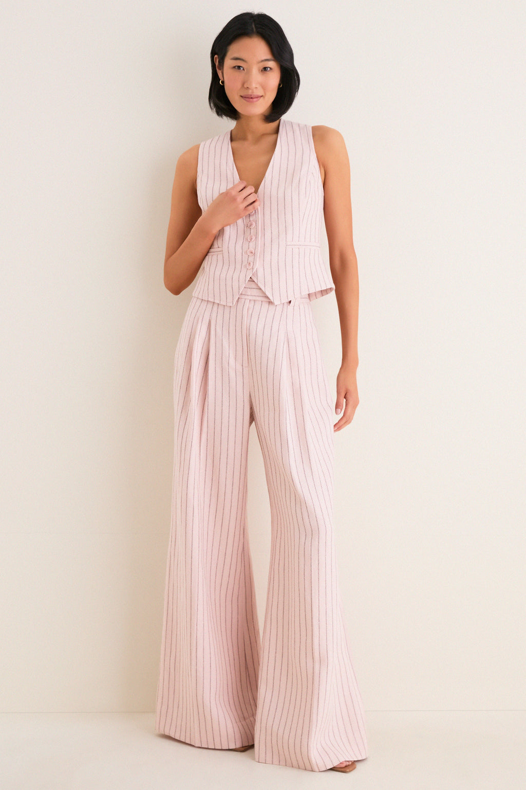 Pink Chocolate Stripe Alchemy Linen Wide Pant