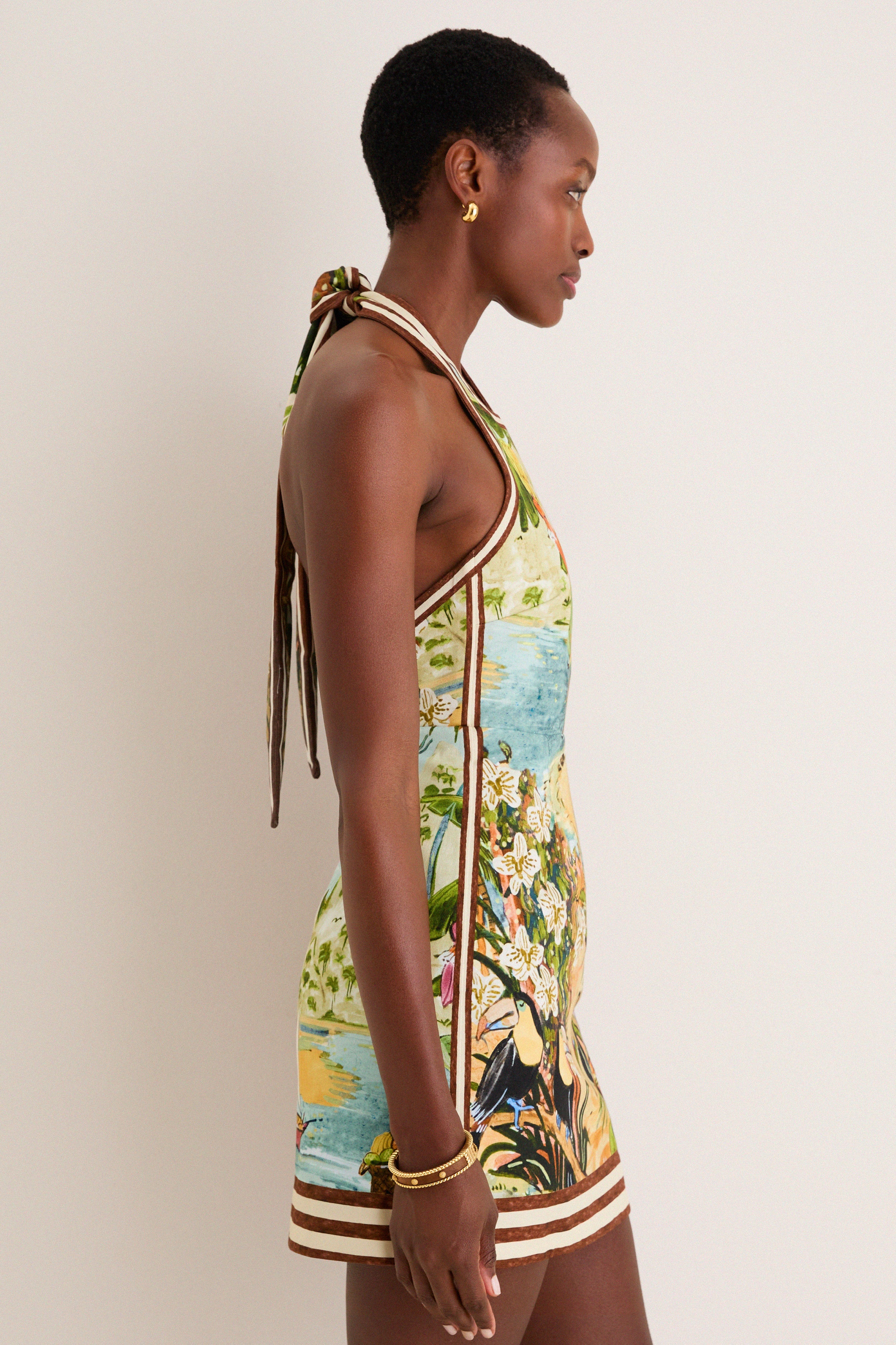 Multi Toucan Tango Halter Mini Dress