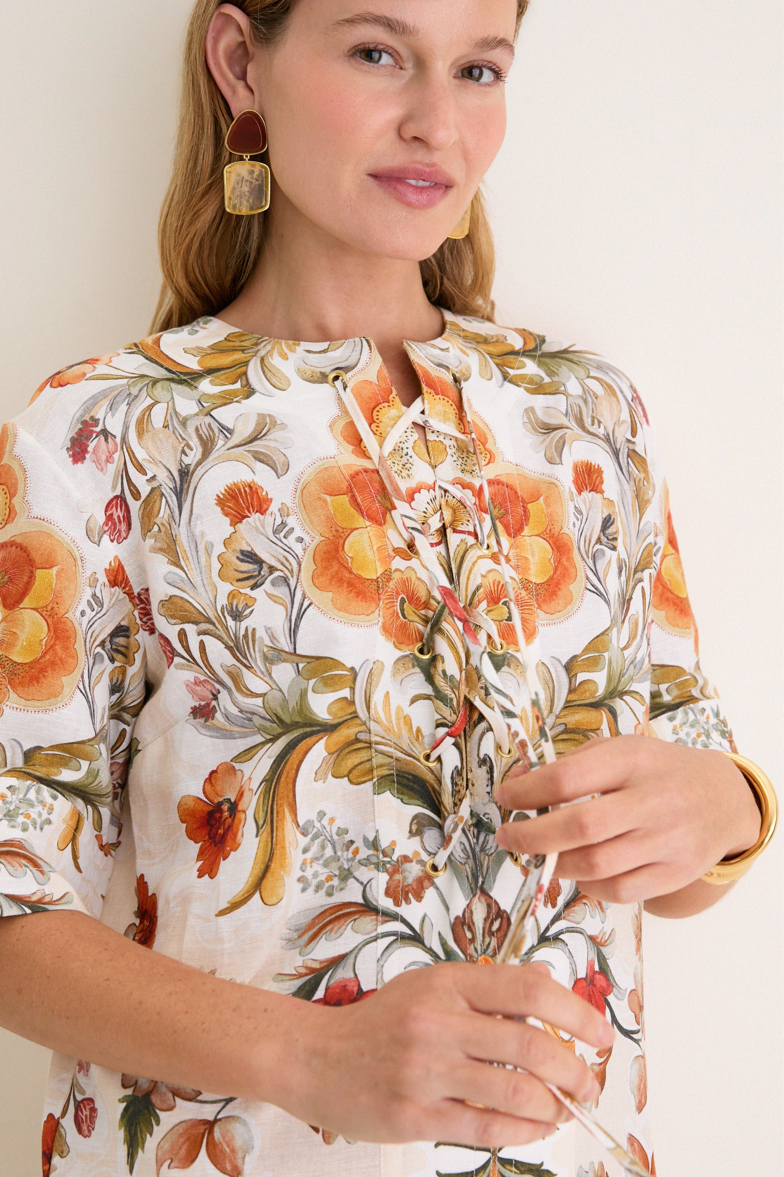Sun Fire Garden Cream Calista Dress