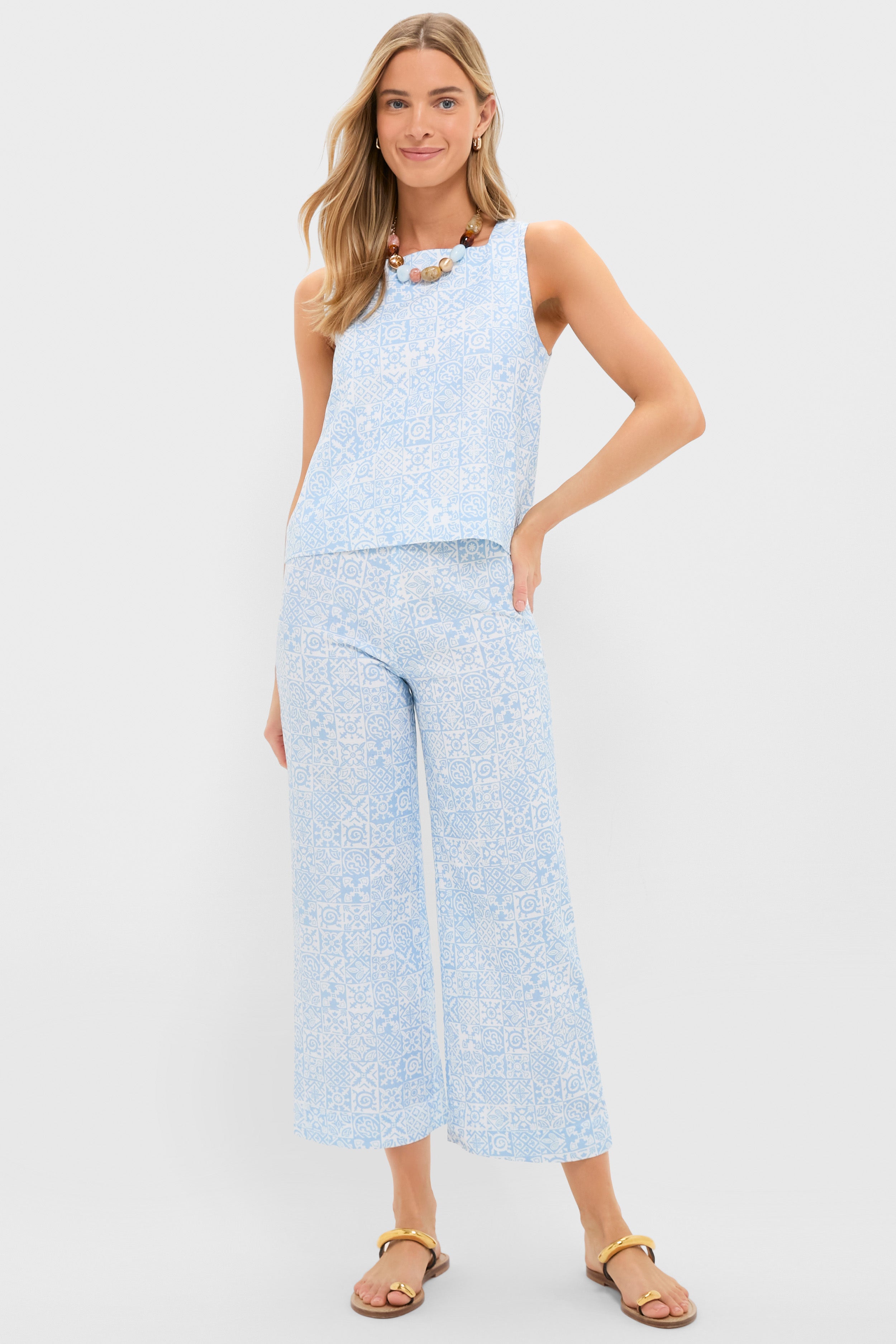 Blue Checkerboard Shift Top