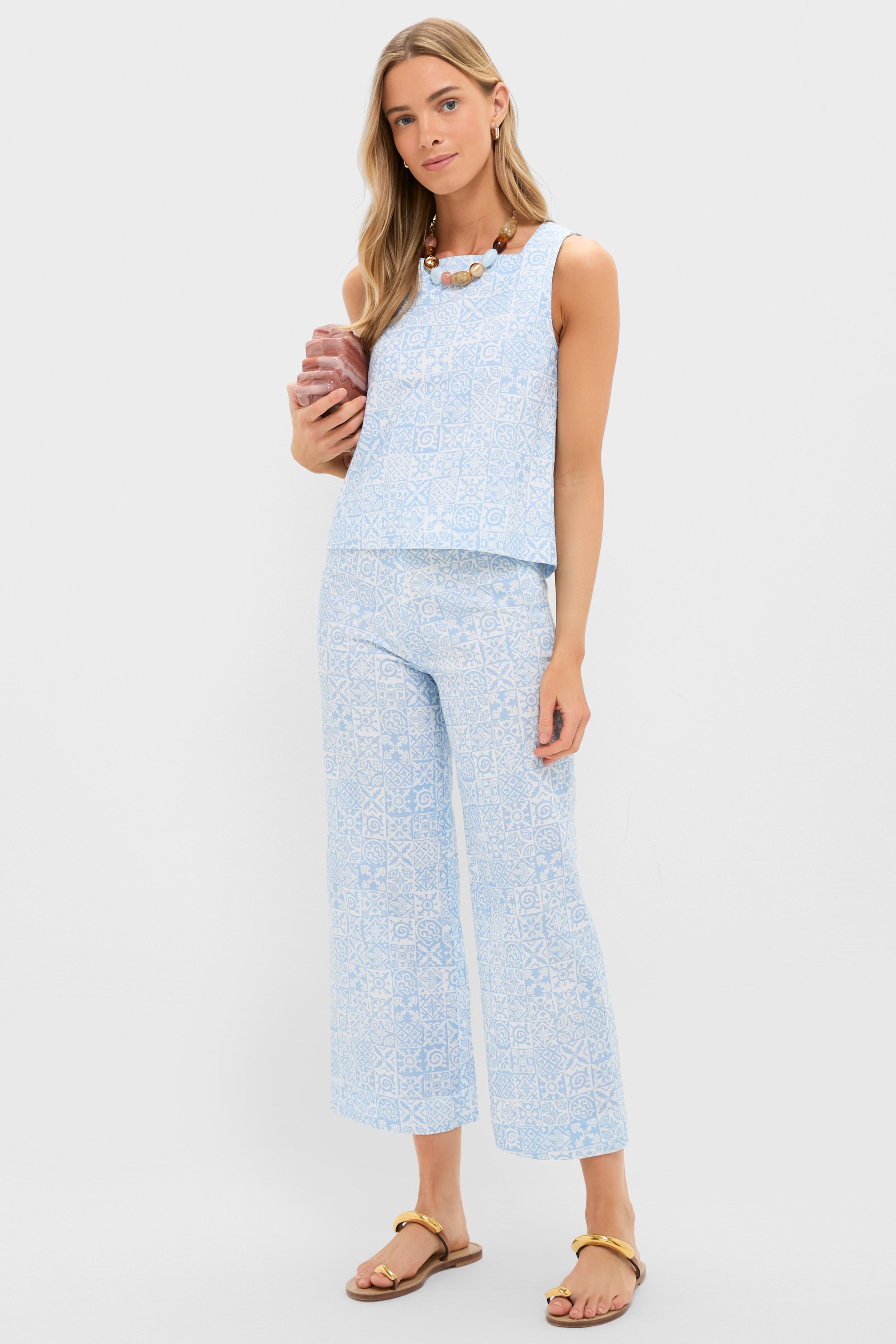 Blue Checkerboard Cropped Pant