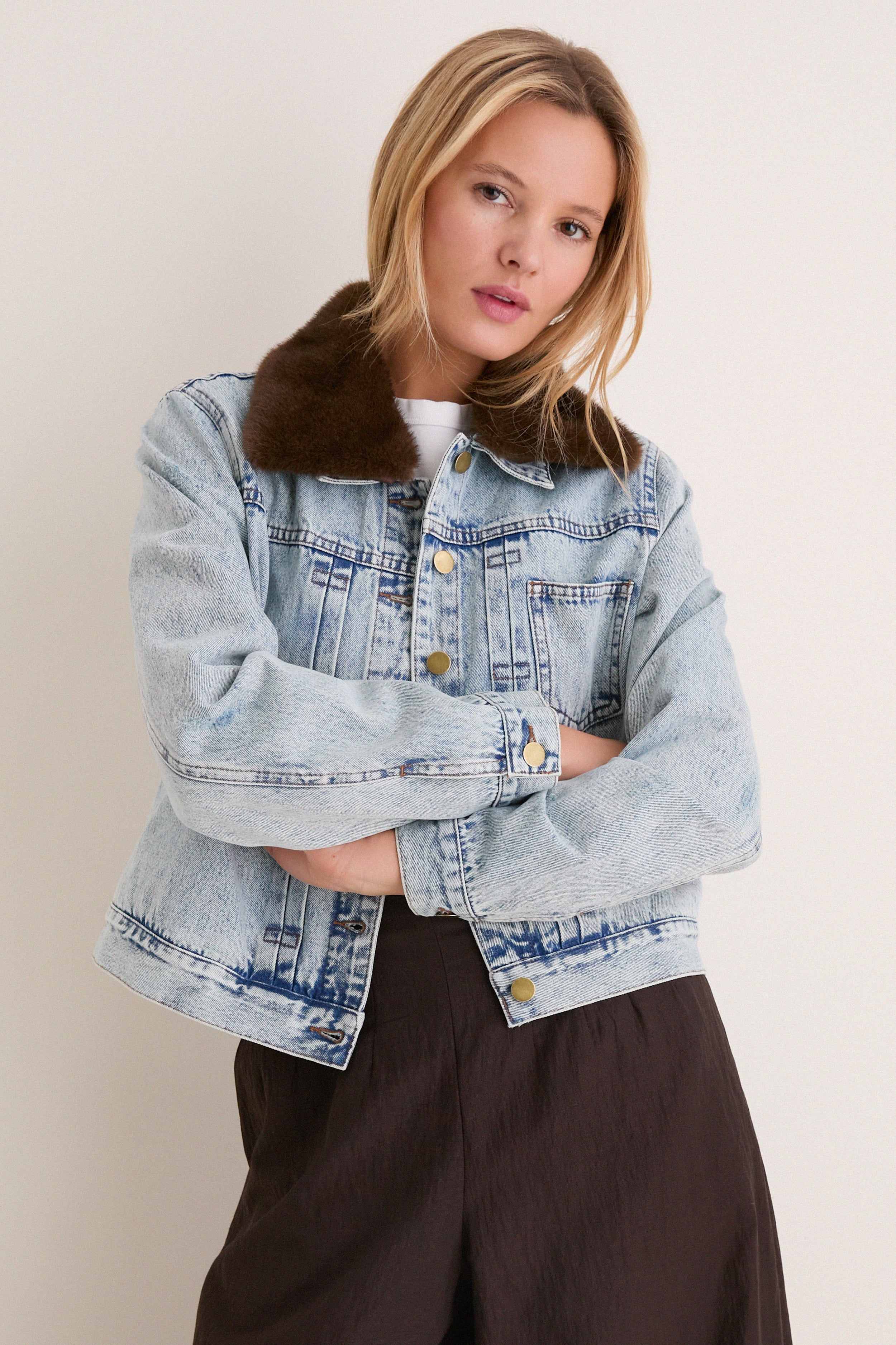 Denim Removable Fur Collar Sherwood Jacket