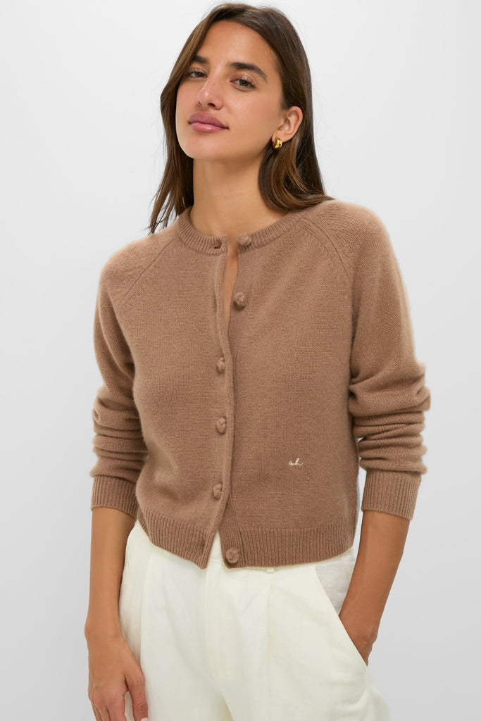 Mocha Cashmere Knot Button Phoebe Cardigan