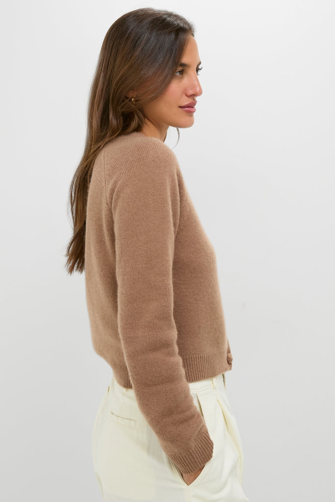 Mocha Cashmere Knot Button Phoebe Cardigan