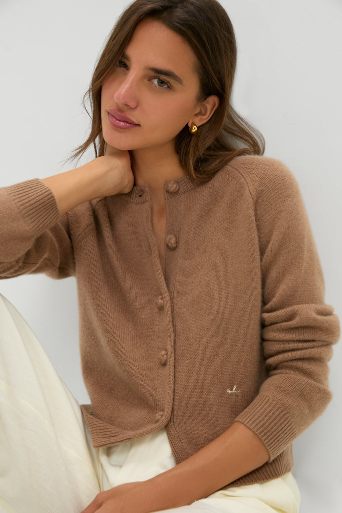 Mocha Cashmere Knot Button Phoebe Cardigan