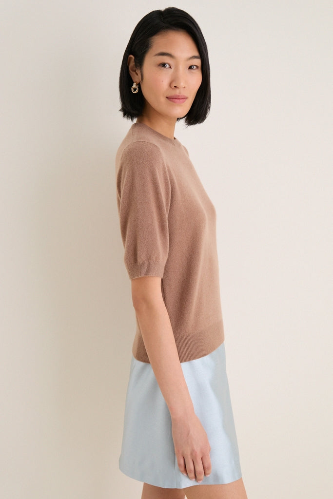 Mocha Cashmere Short Sleeve Noemie Sweater