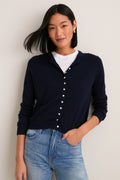 Navy Cashmere Silk Spencer Cardigan