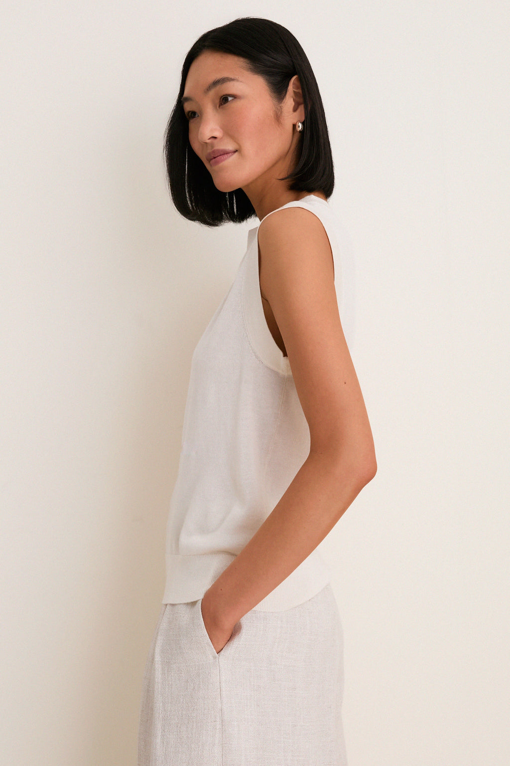 Ivory Cashmere Silk Sleeveless Ava Shell